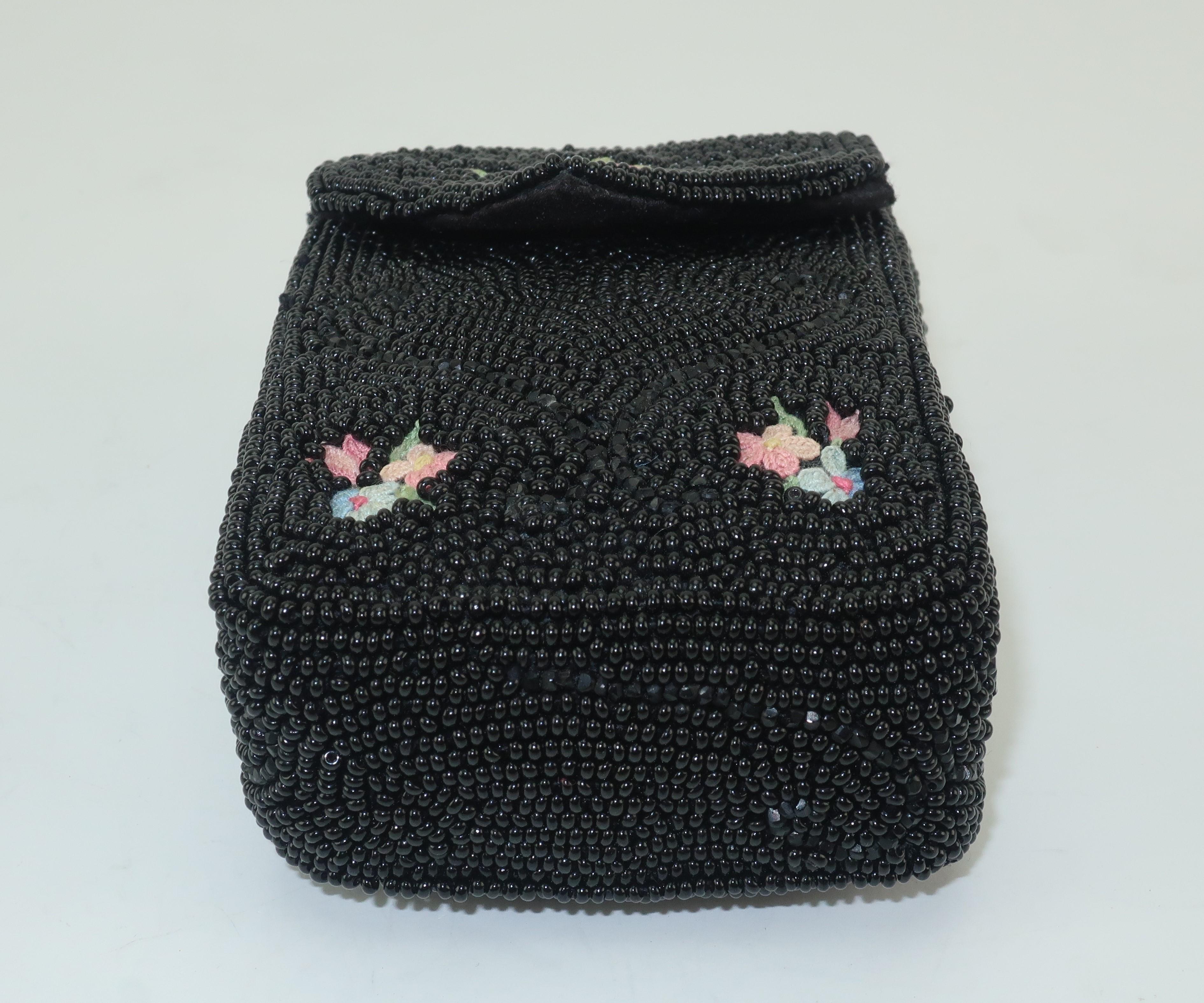 1950's French Black Beaded & Embroidered Cigarette Box Case 1