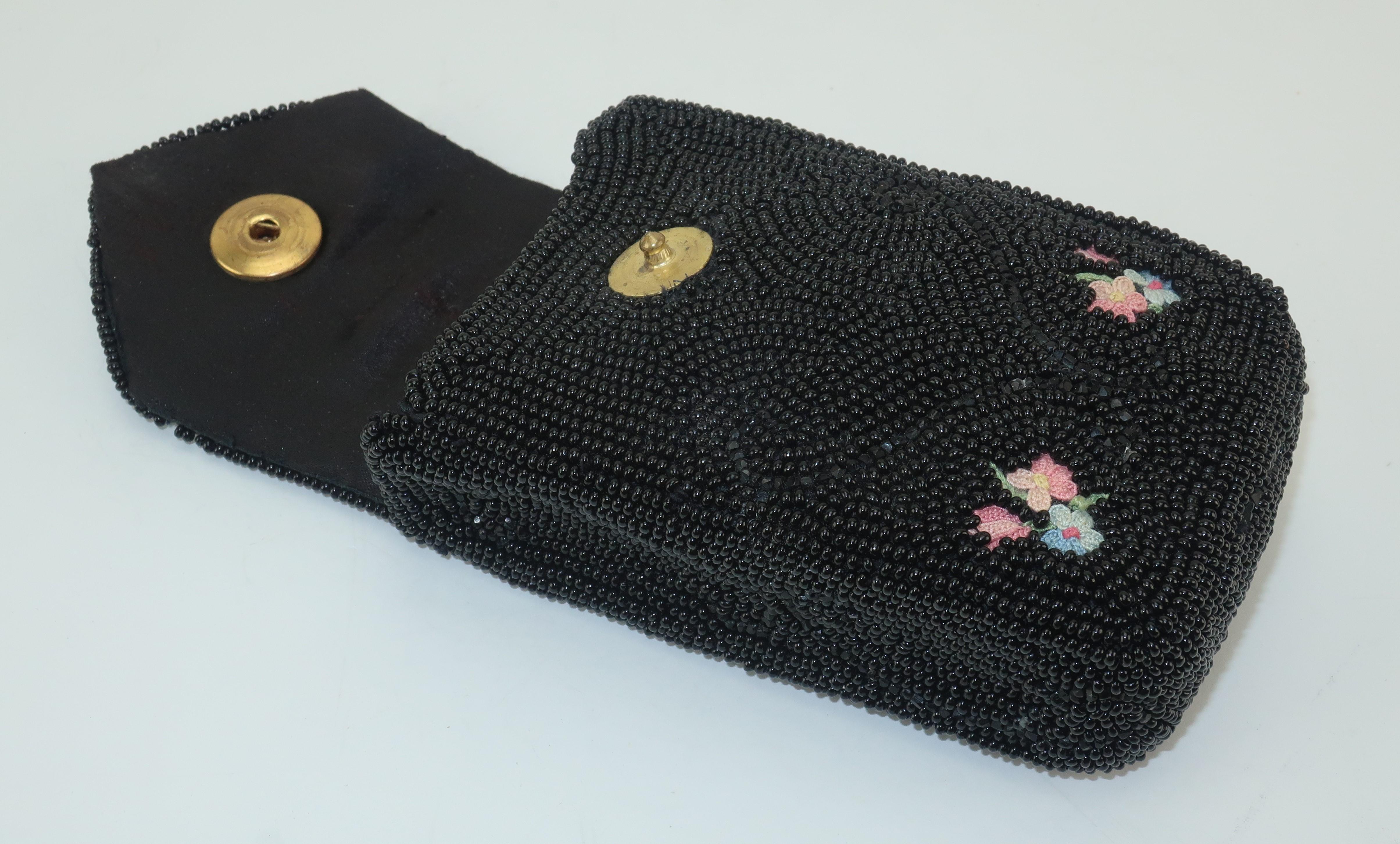 1950's French Black Beaded & Embroidered Cigarette Box Case 2