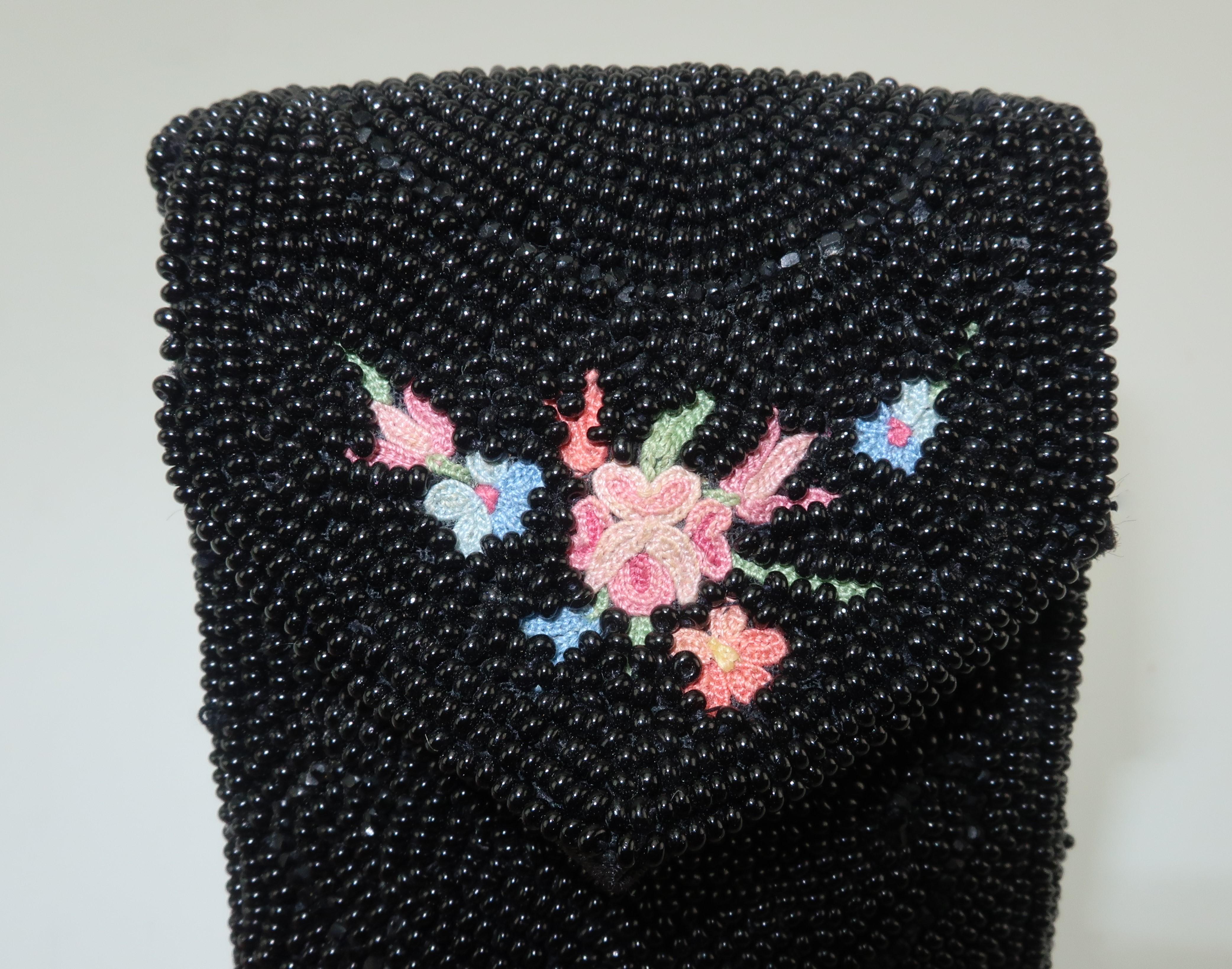 1950's French Black Beaded & Embroidered Cigarette Box Case 4