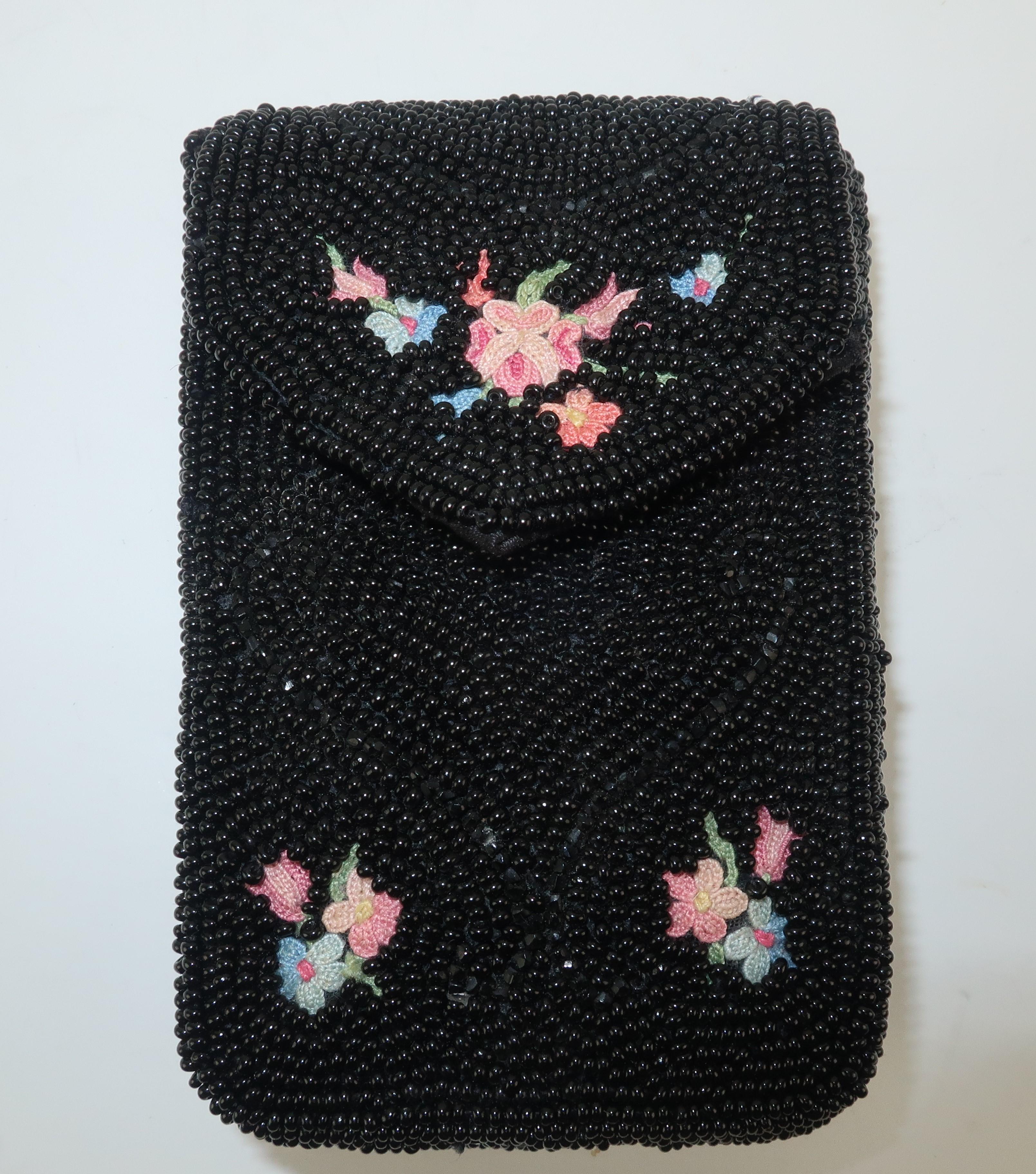 1950's French Black Beaded & Embroidered Cigarette Box Case 5