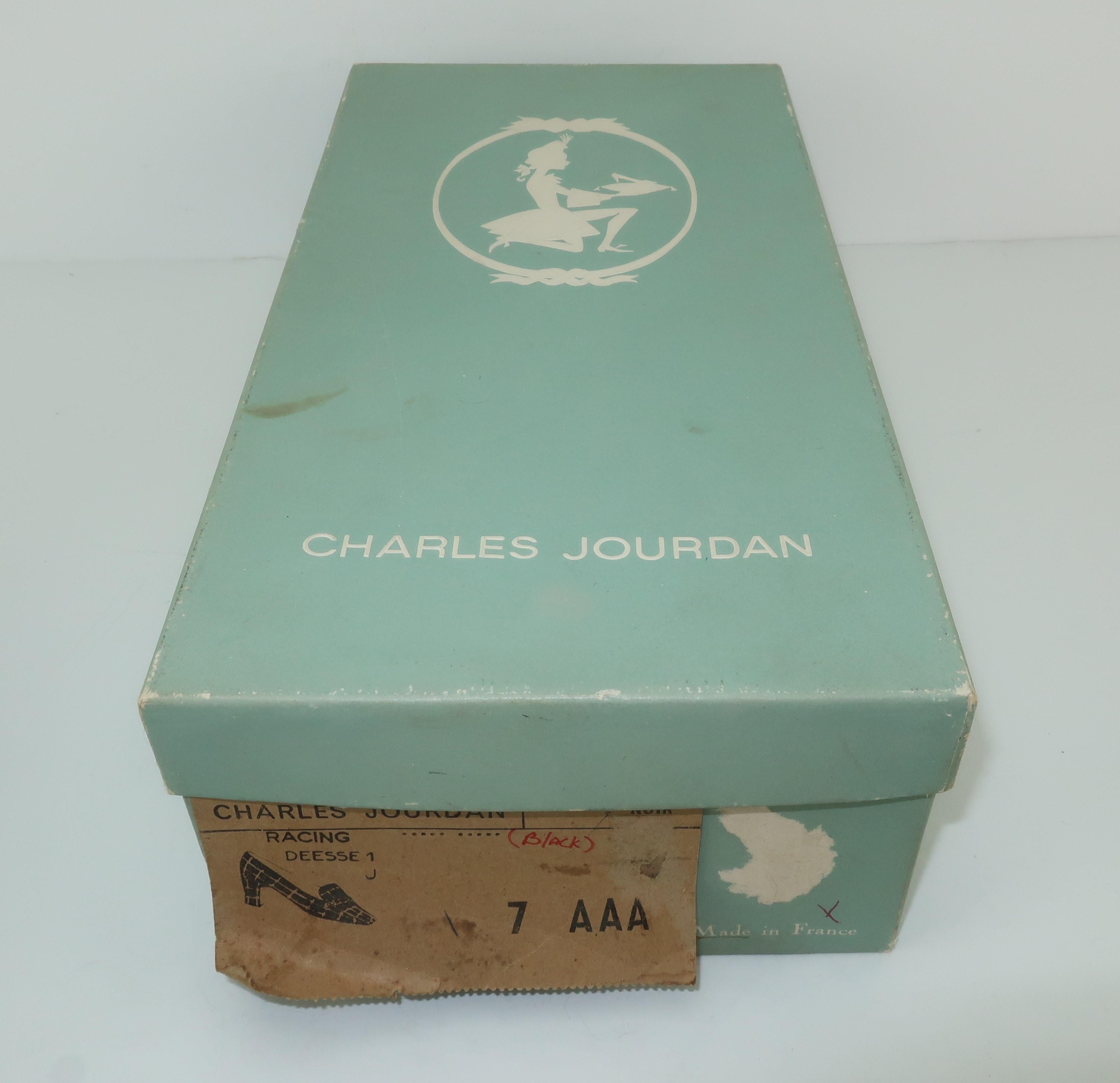 C.1960 Charles Jourdan Black Crocodile Heeled Loafers Shoes 6