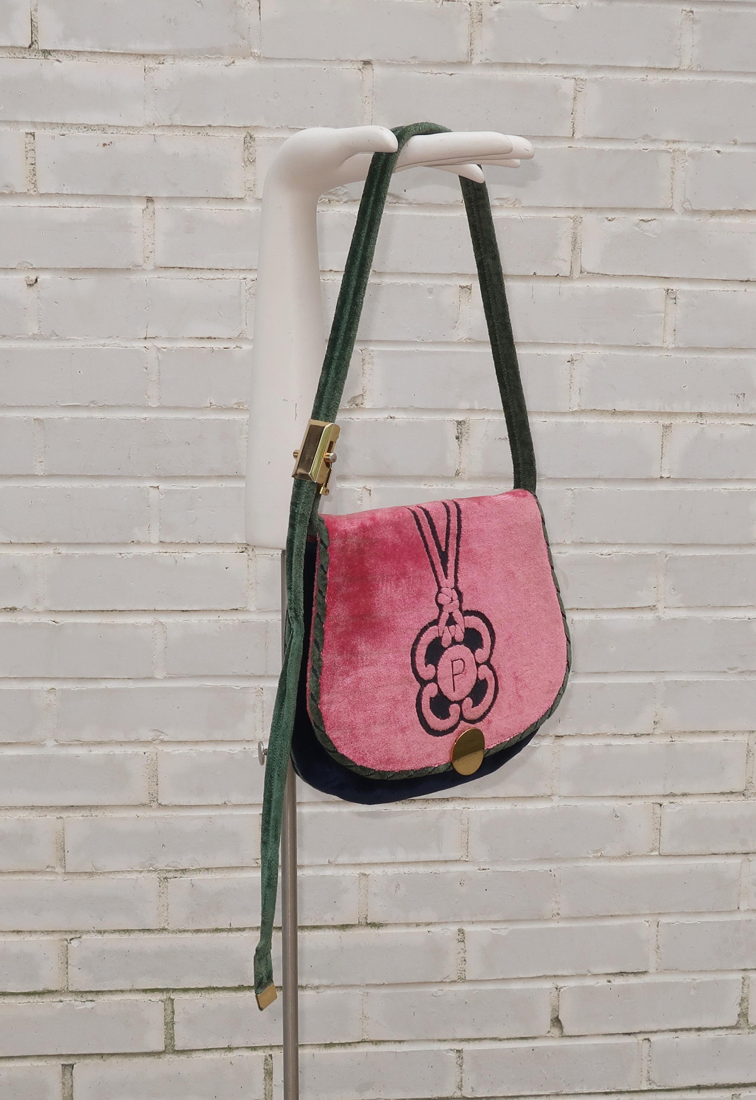 Pink C.1970 Cesare Piccini Trompe L'oeil Velvet Handbag