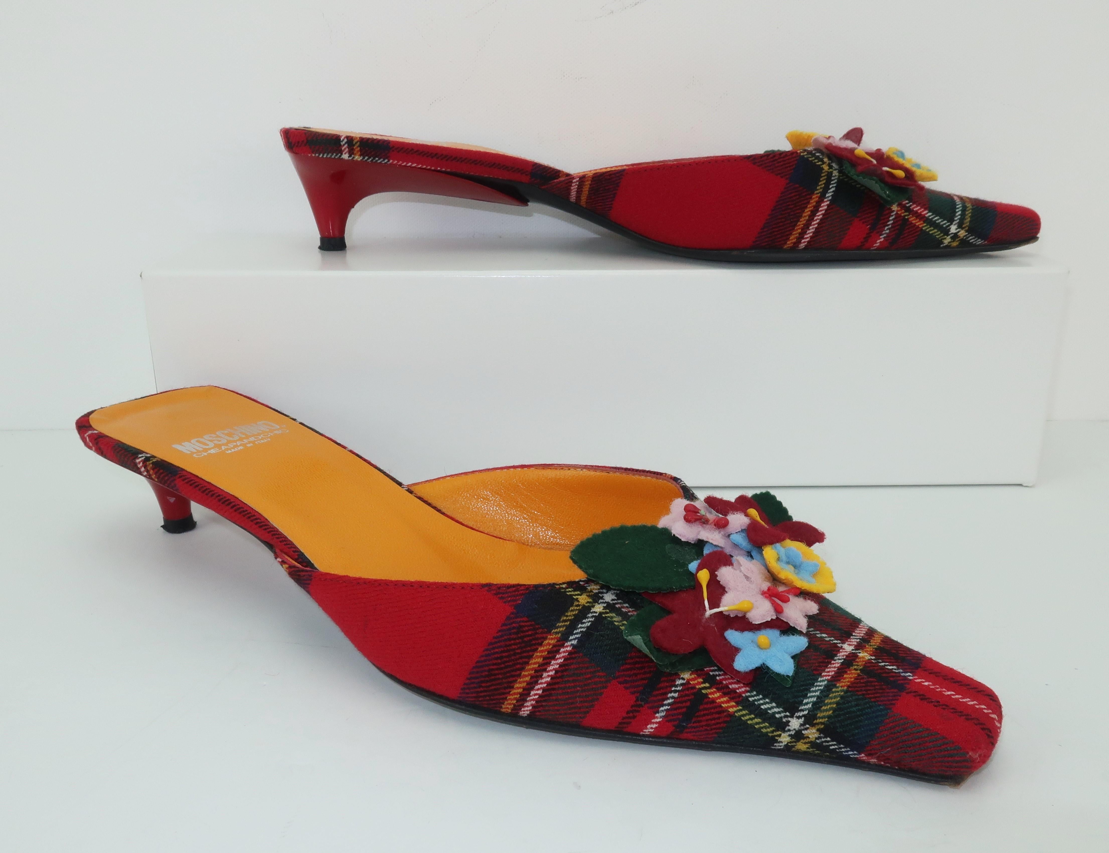 Moschino Plaid Wool Kitten Heel Mules 