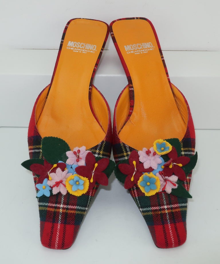 red plaid mule shoes