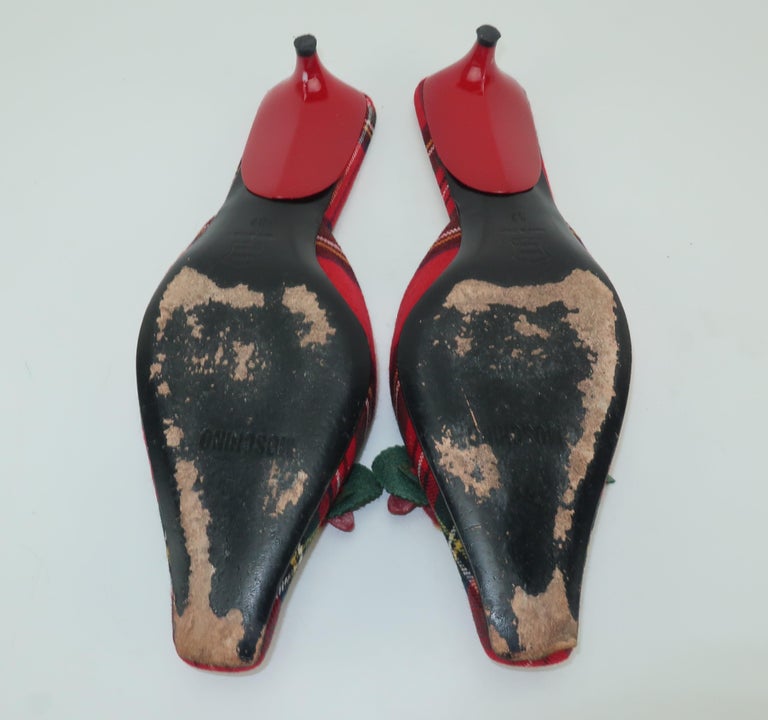 red plaid mule shoes