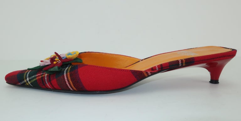 red plaid mule shoes