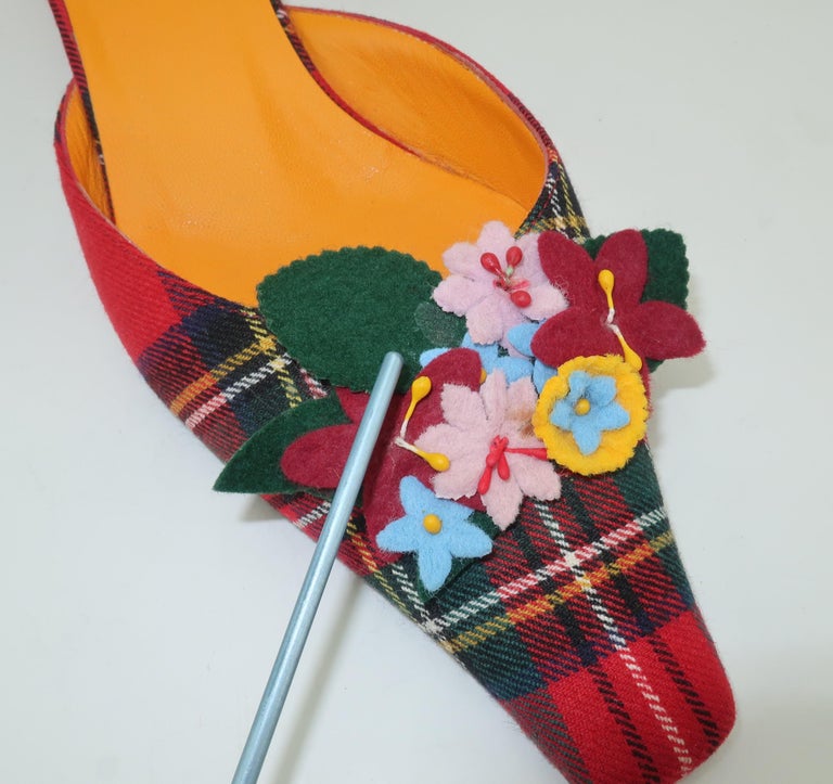 red plaid mule shoes