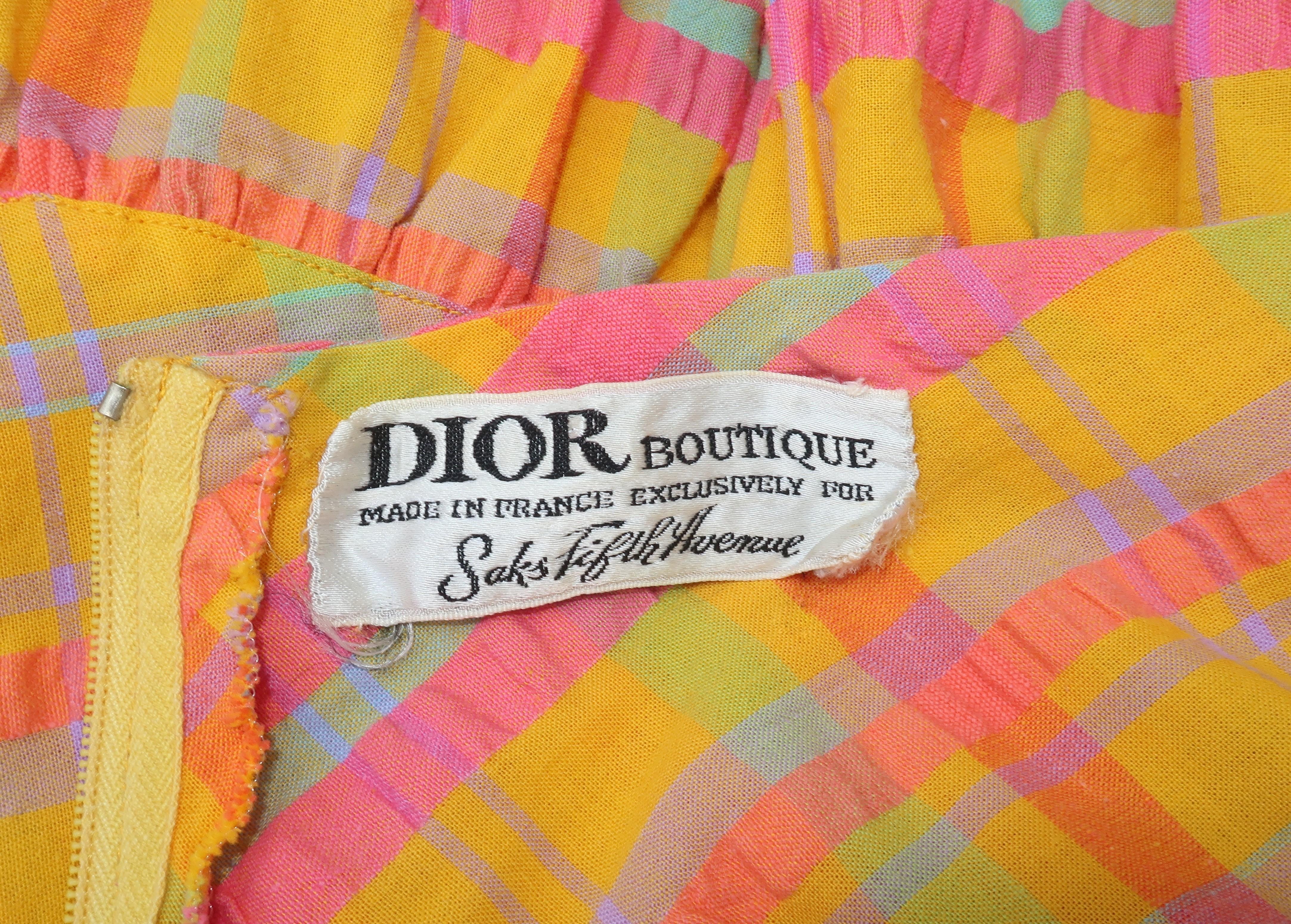 Christian Dior Seersucker Plaid Cotton Halter Peasant Dress, 1960s  7