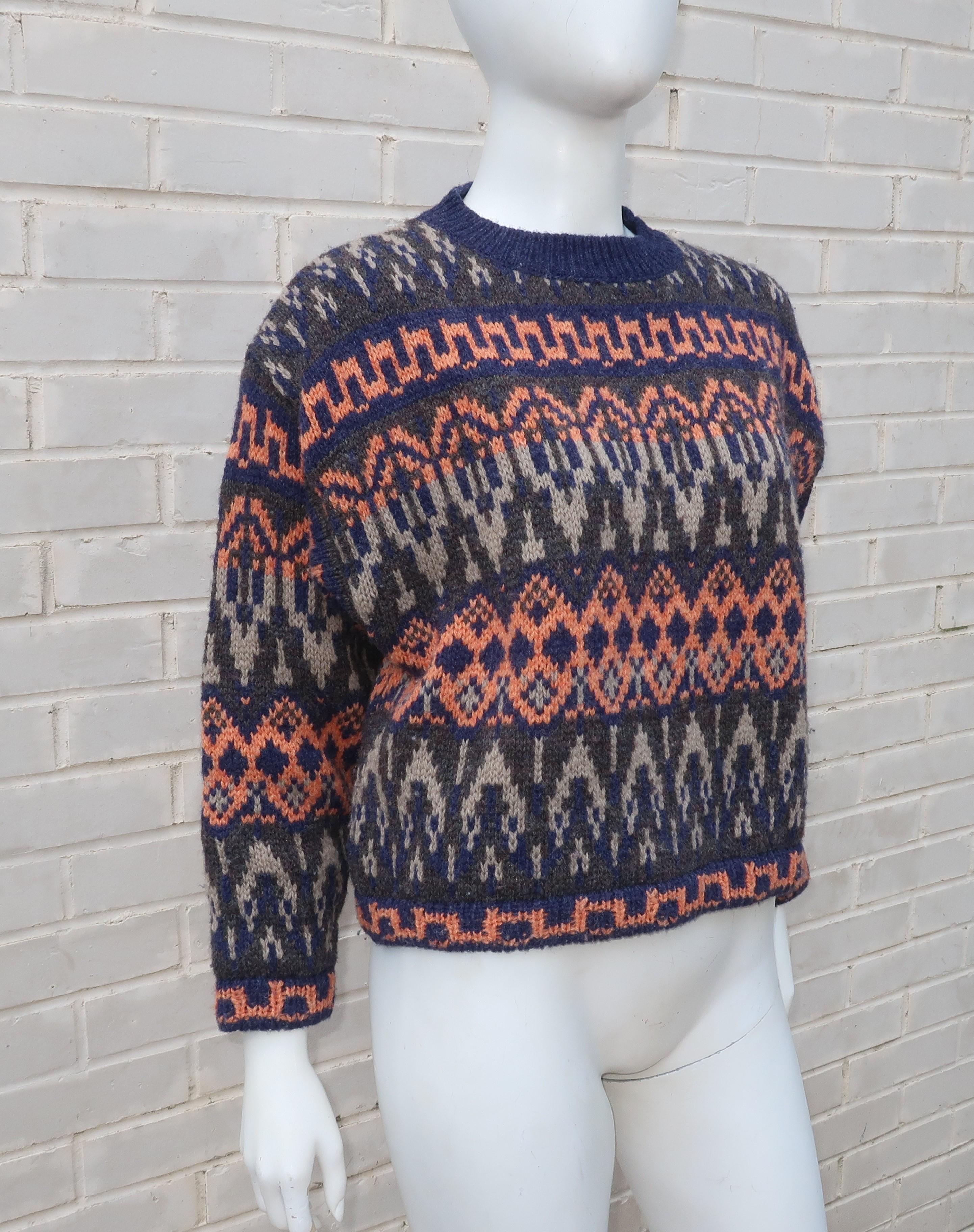 Benetton Italian Shetland Wool Fair Isle Sweater, 1980s  1