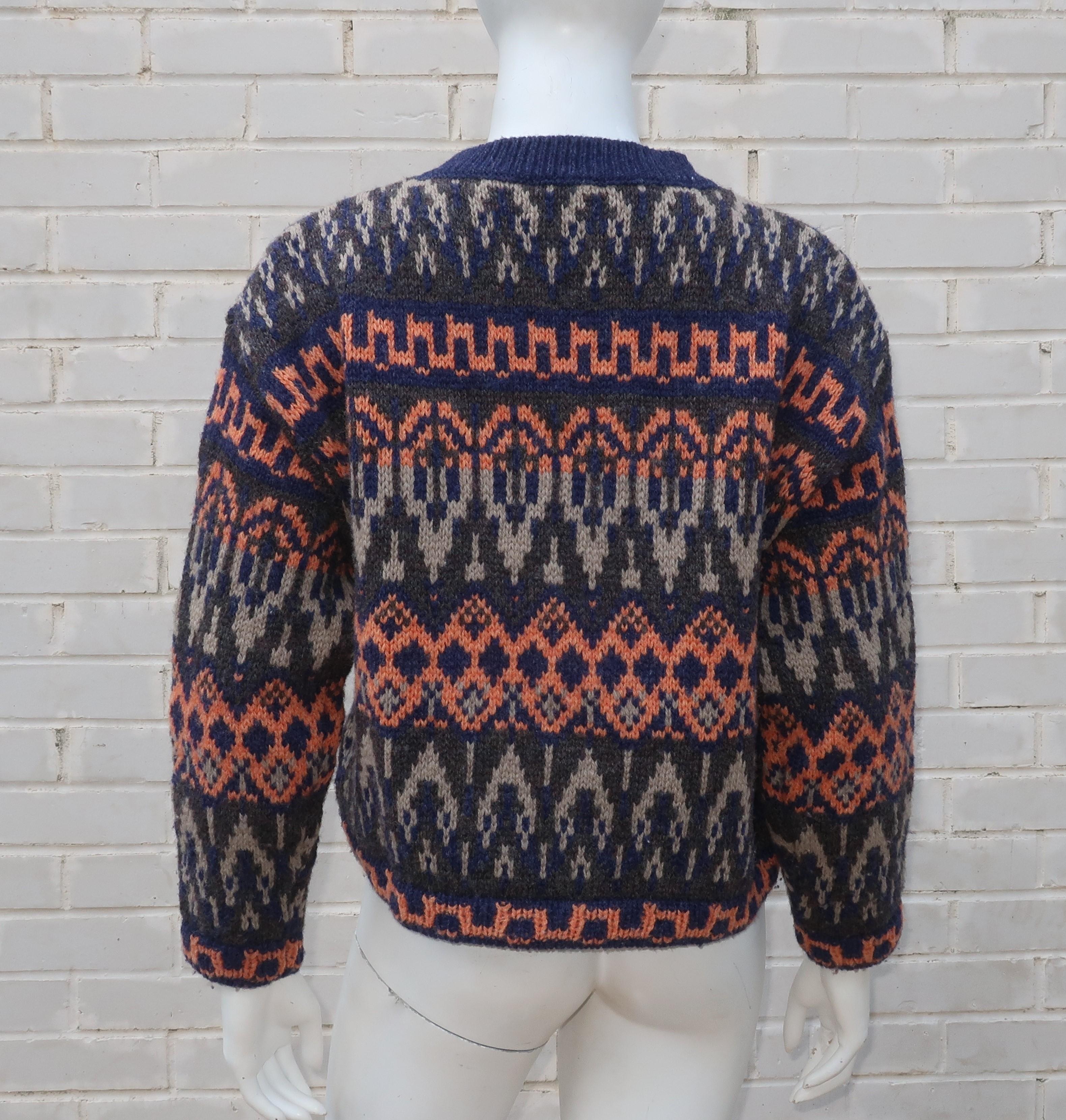 Benetton Italian Shetland Wool Fair Isle Sweater, 1980s  3