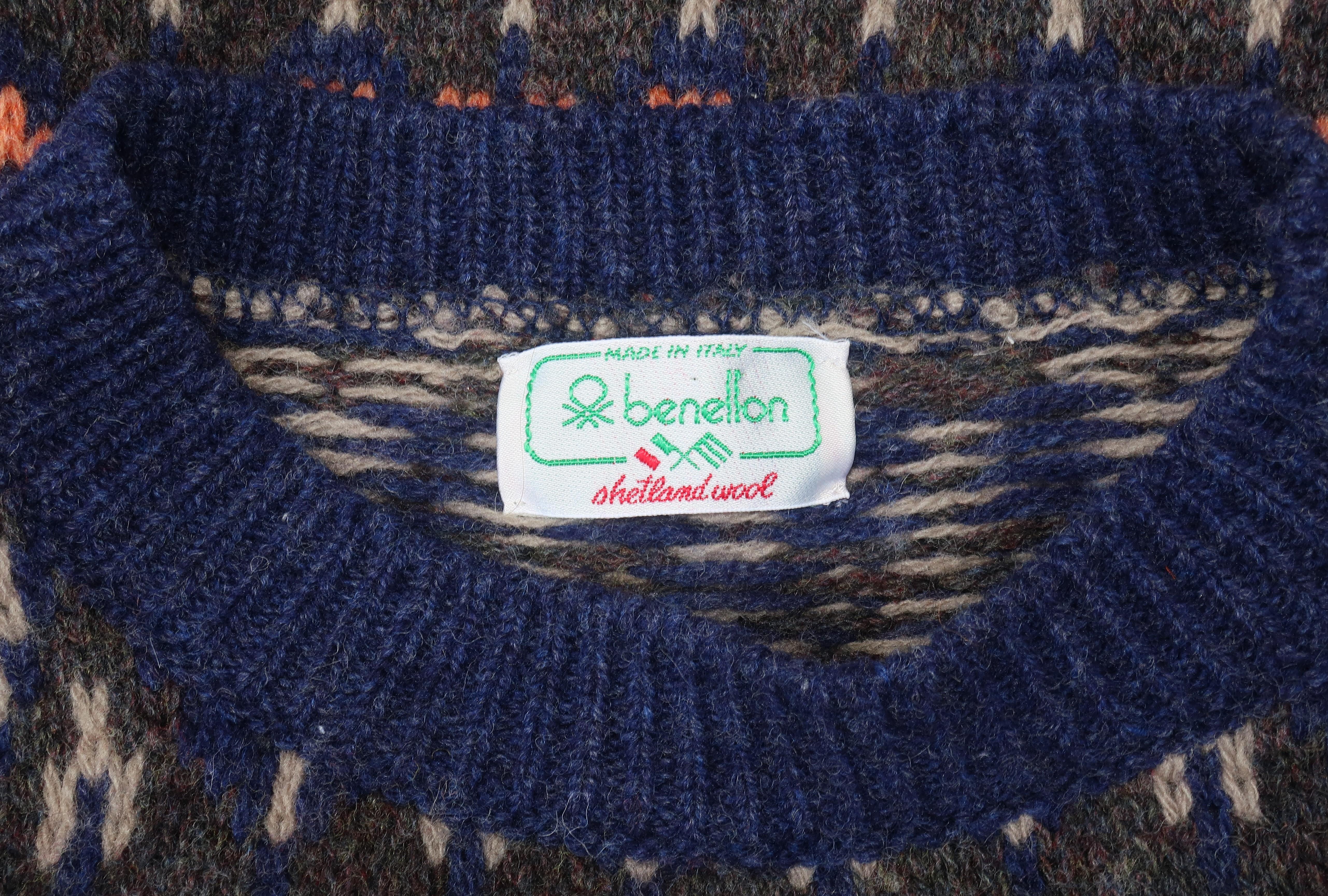 Benetton Italian Shetland Wool Fair Isle Sweater, 1980s  4