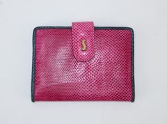Sharif Vintage Hot Pink Lizard Skin Bifold Card Case Wallet