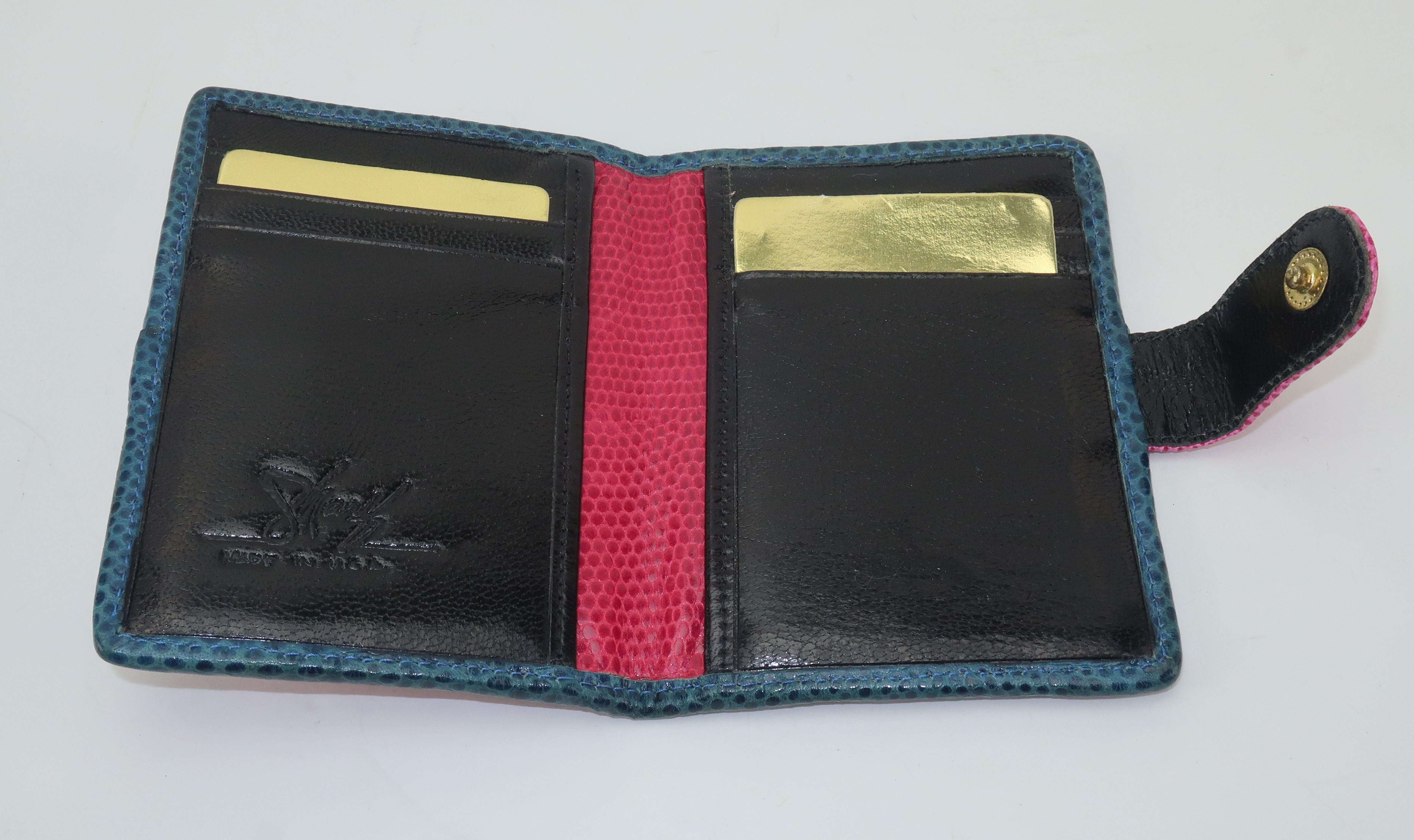 Sharif Vintage Hot Pink Lizard Skin Bifold Card Case Wallet In Good Condition In Atlanta, GA