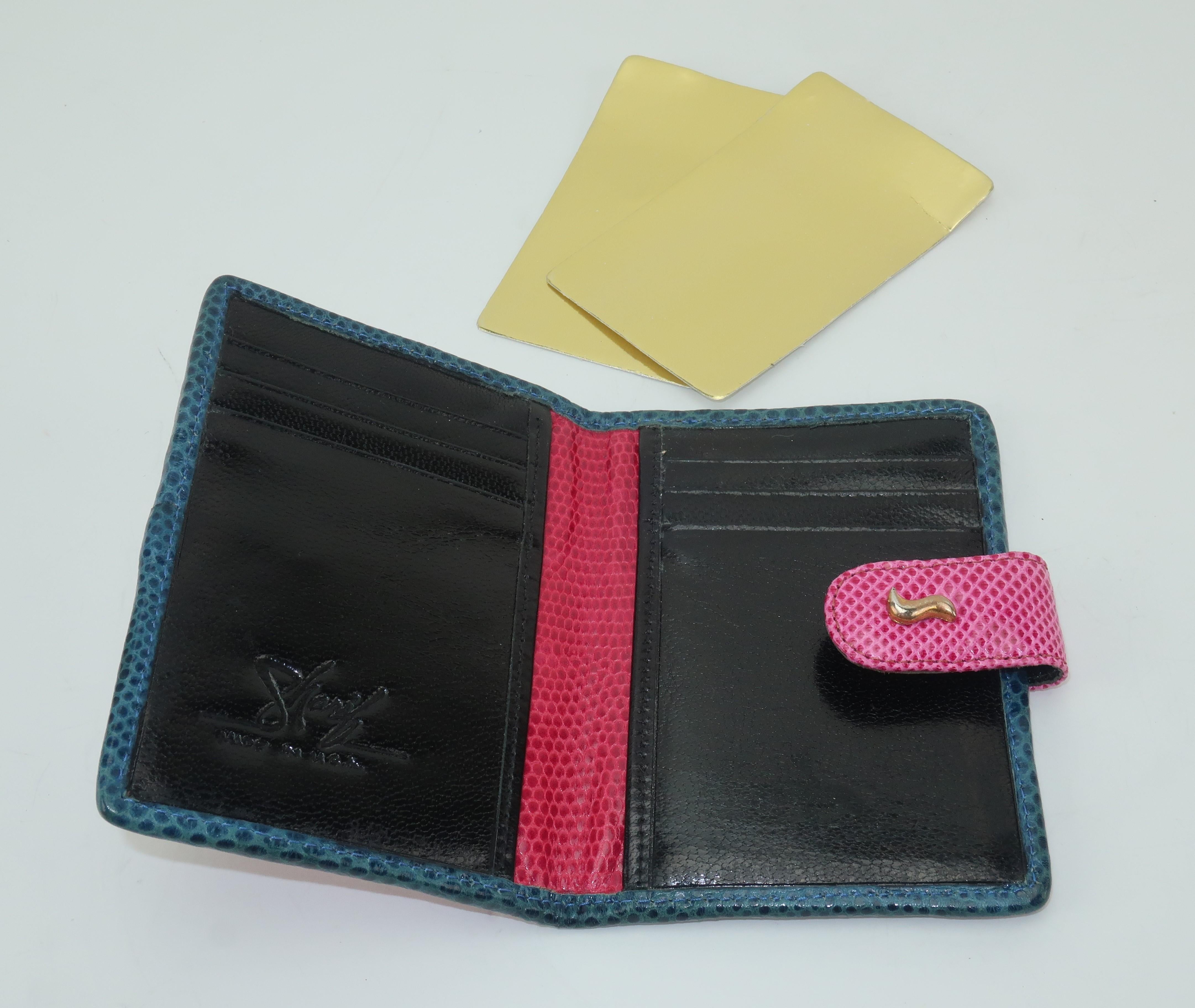 Women's or Men's Sharif Vintage Hot Pink Lizard Skin Bifold Card Case Wallet