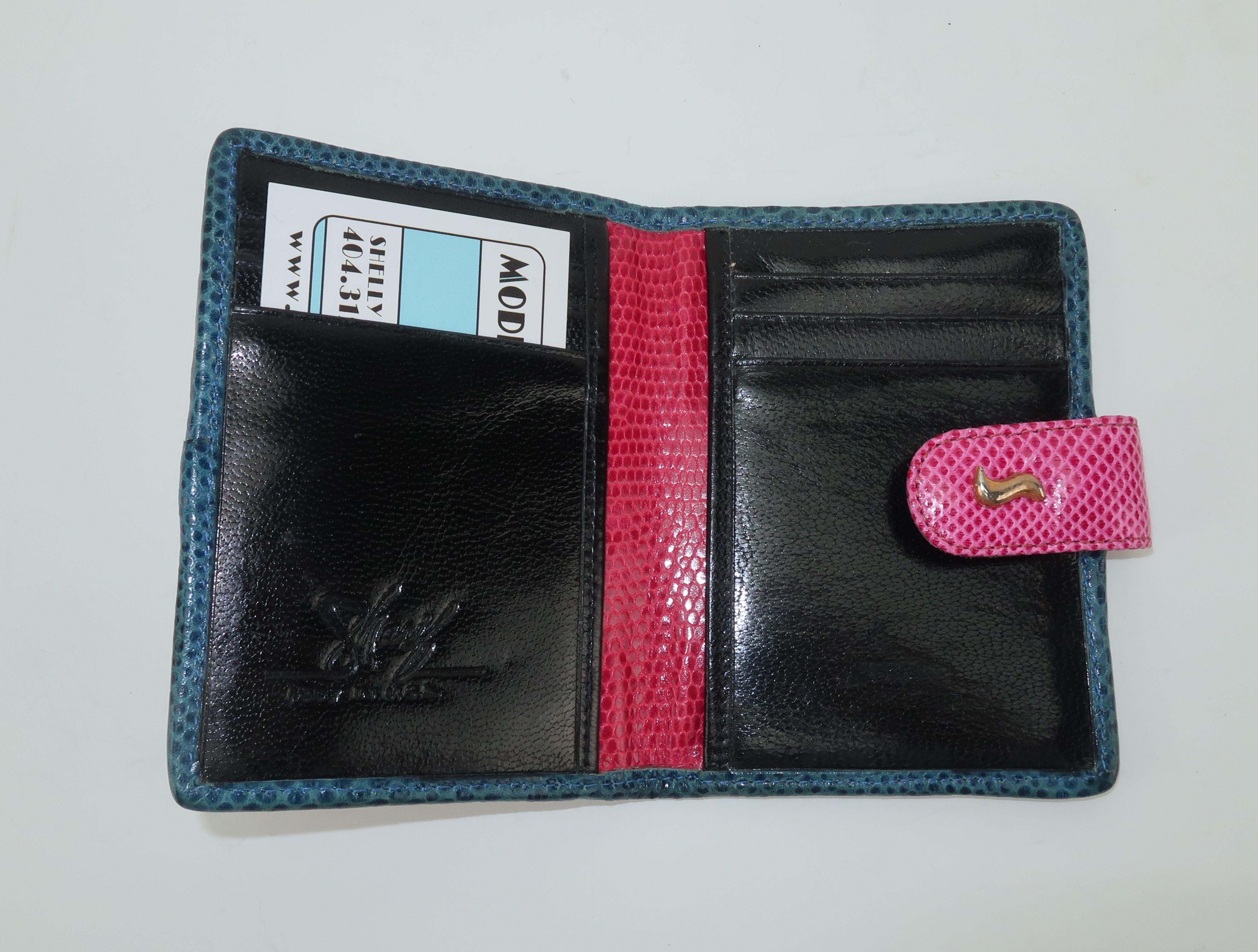 Sharif Vintage Hot Pink Lizard Skin Bifold Card Case Wallet 2