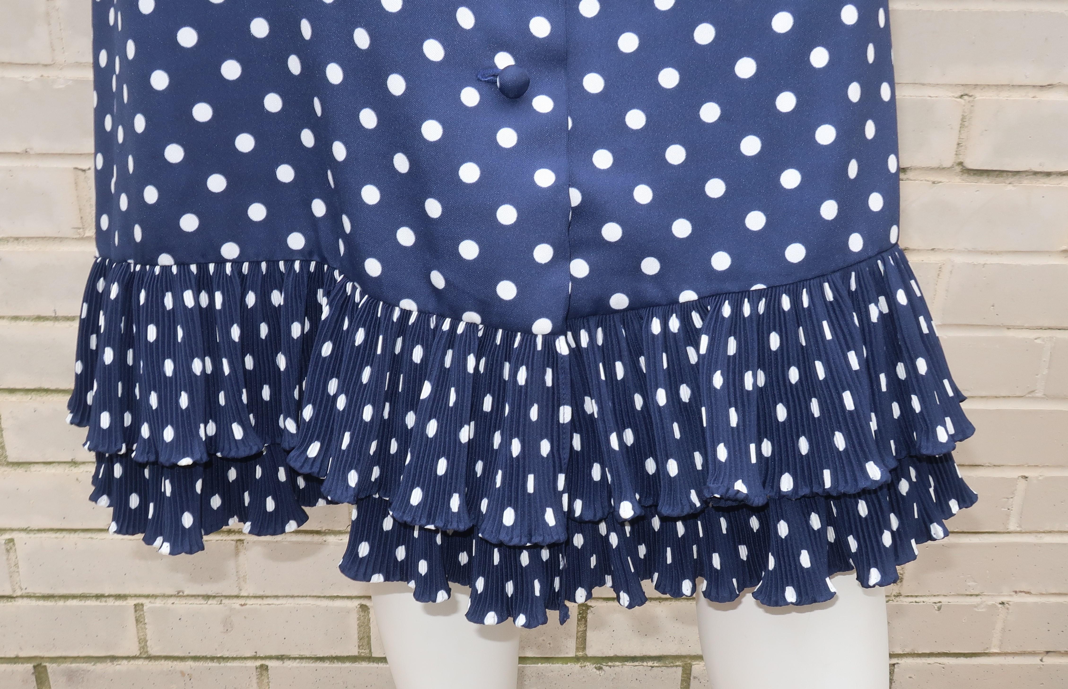 Victor Costa Blue and White Polka Dot Shirt Dress, 1970s  In Good Condition In Atlanta, GA