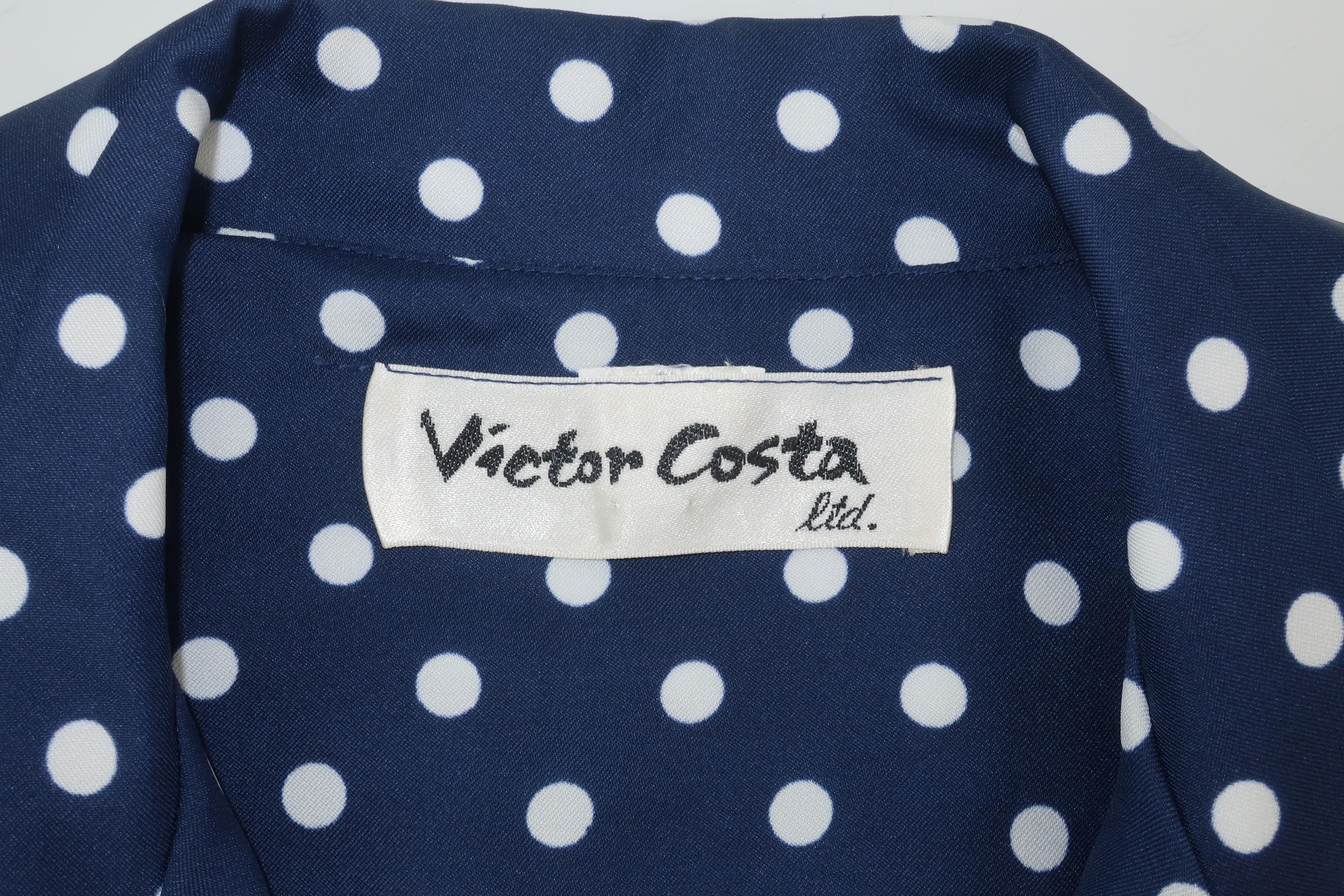 Victor Costa Blue and White Polka Dot Shirt Dress, 1970s  7