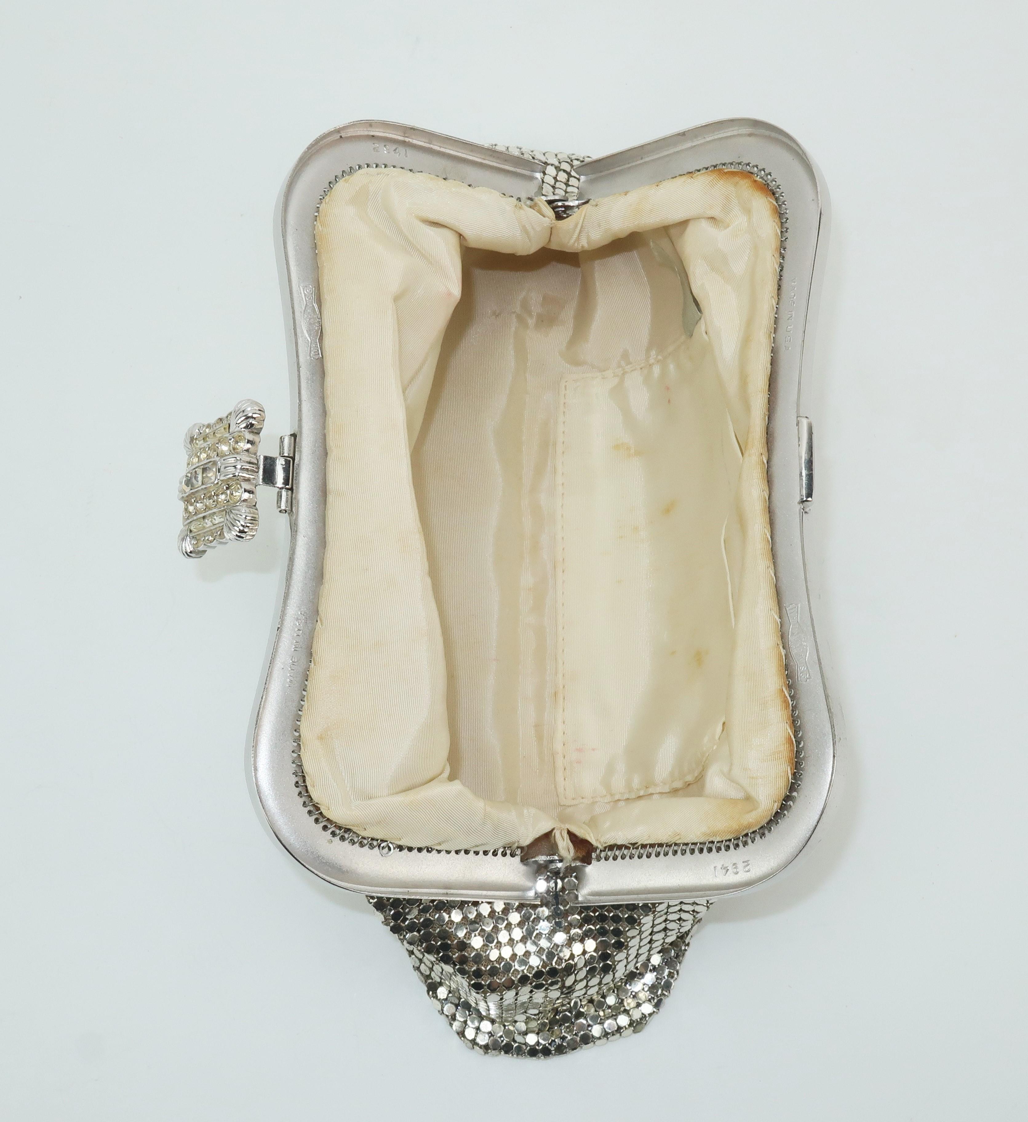 C.1950 Whiting & Davis Silver Mesh Clutch Evening Handbag 2