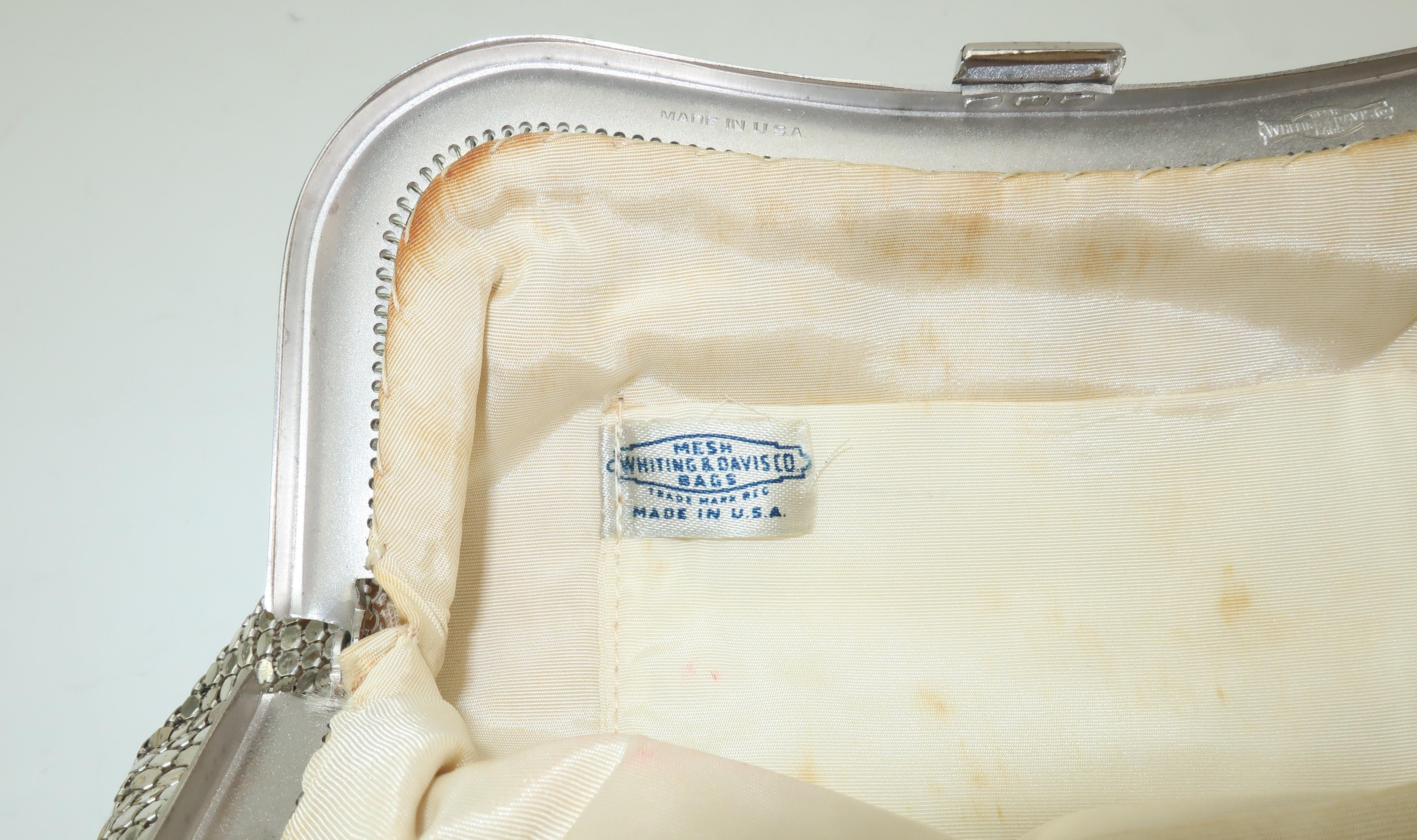 C.1950 Whiting & Davis Silver Mesh Clutch Evening Handbag 4