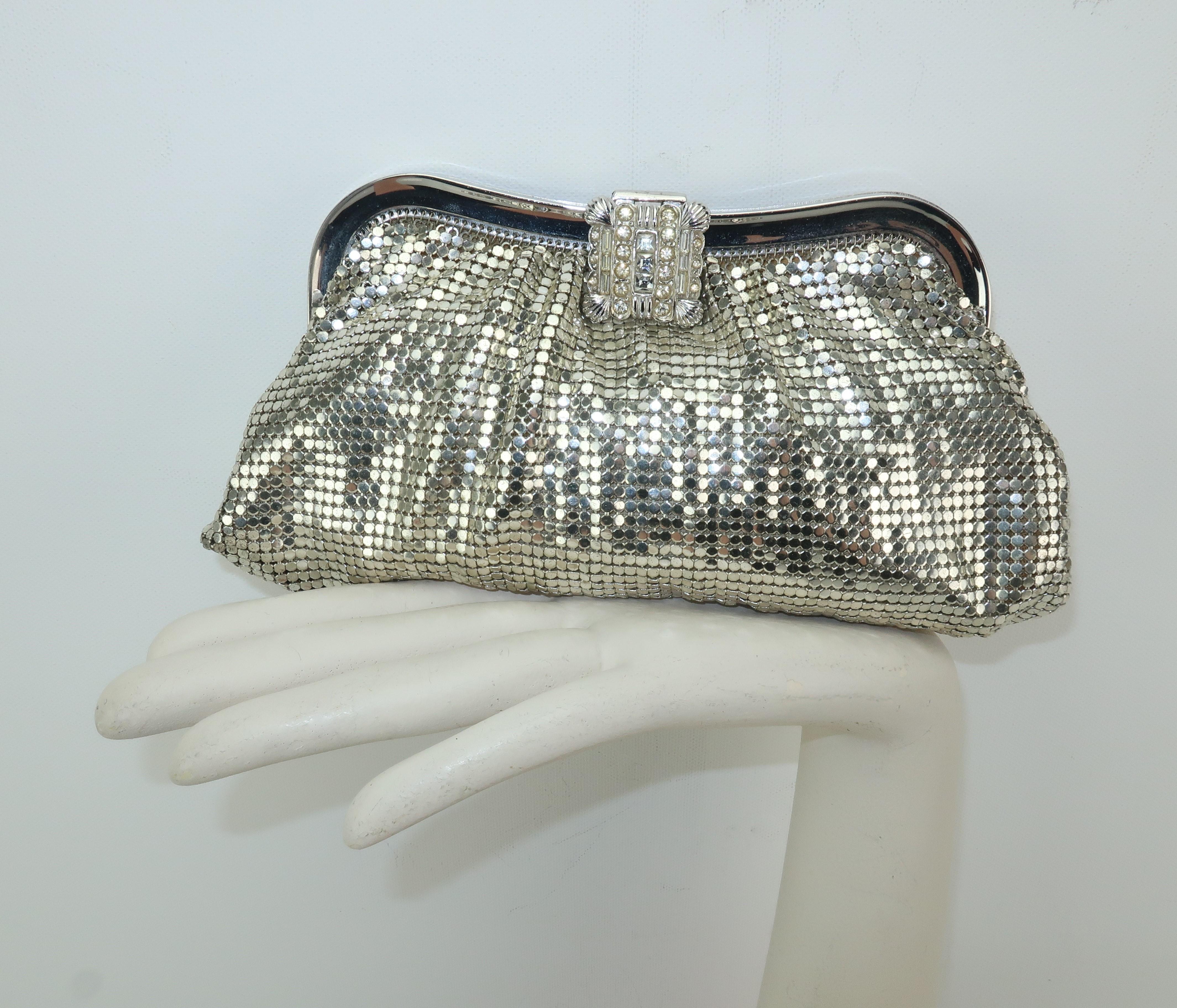 C.1950 Whiting & Davis Silver Mesh Clutch Evening Handbag 6