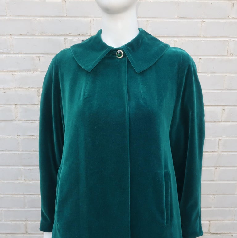 Italian Emerald Green Velvet Coat with Bow Accent, 1950s at 1stDibs ...