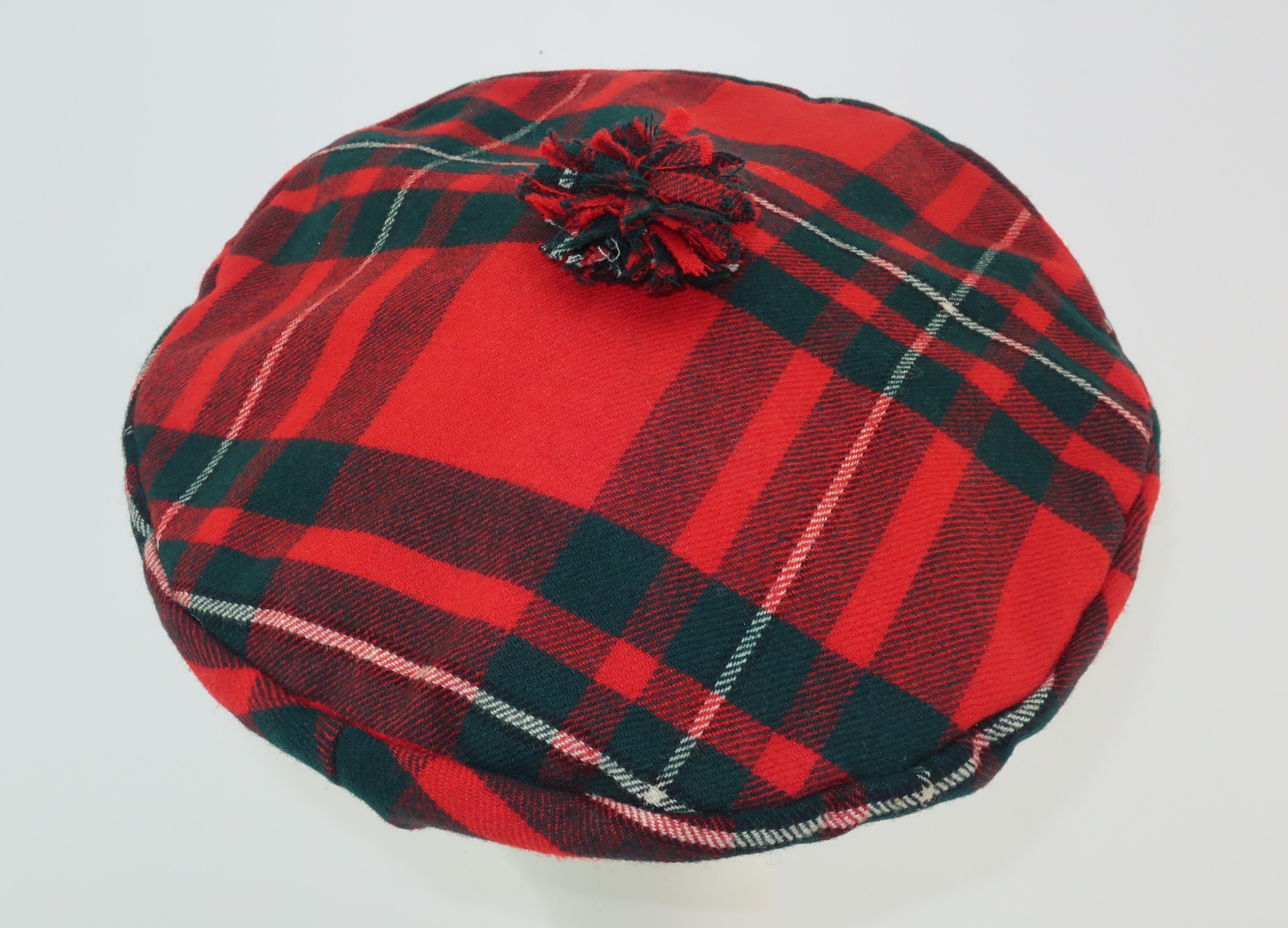 Tartan House Vintage Plaid Wool Tartan Tam Beret Hat In Good Condition In Atlanta, GA
