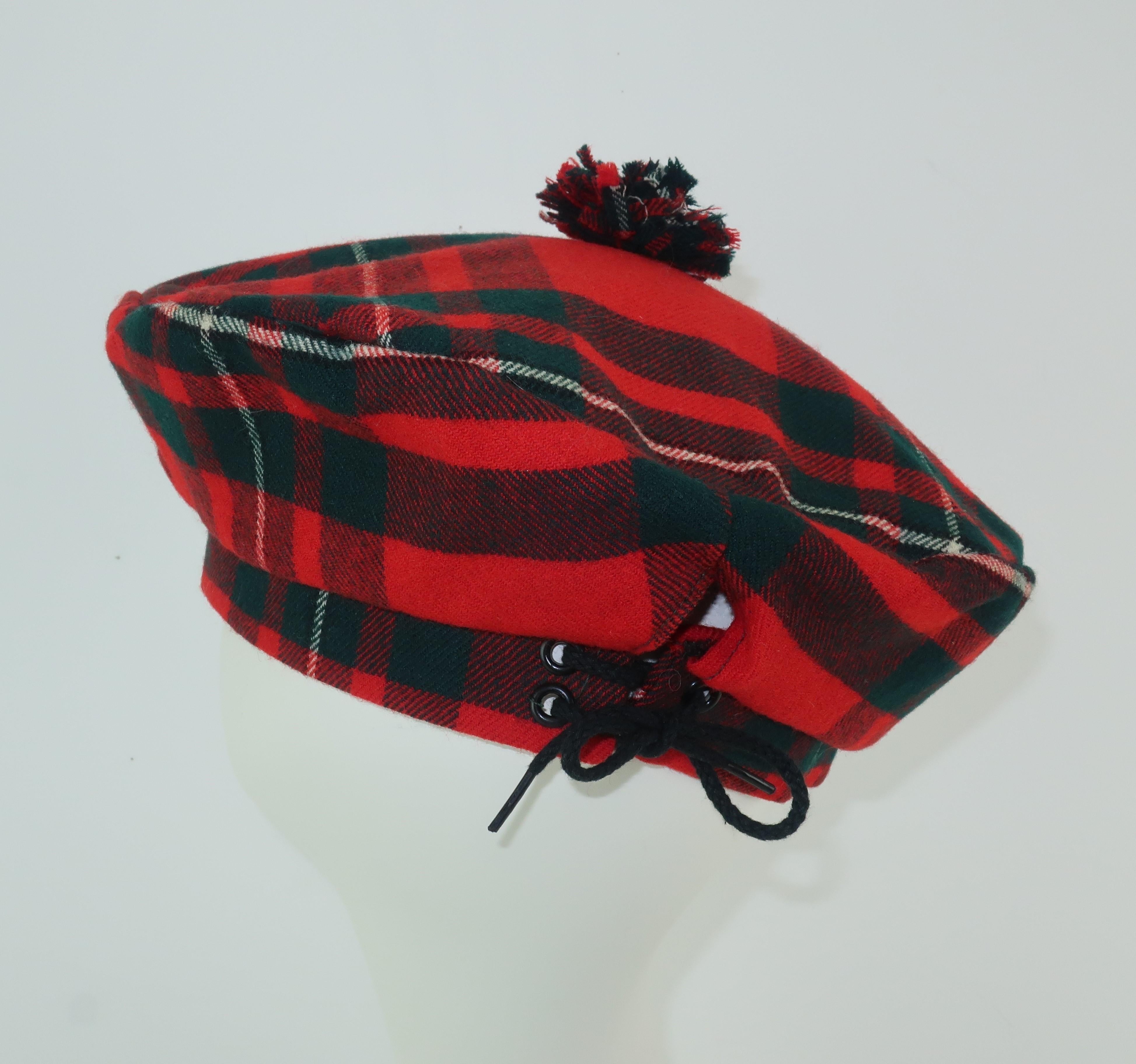 Gray Tartan House Vintage Plaid Wool Tartan Tam Beret Hat