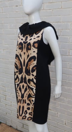 Giambattista Valli Animal Print Silk Linen Dress With Ruffled Collar