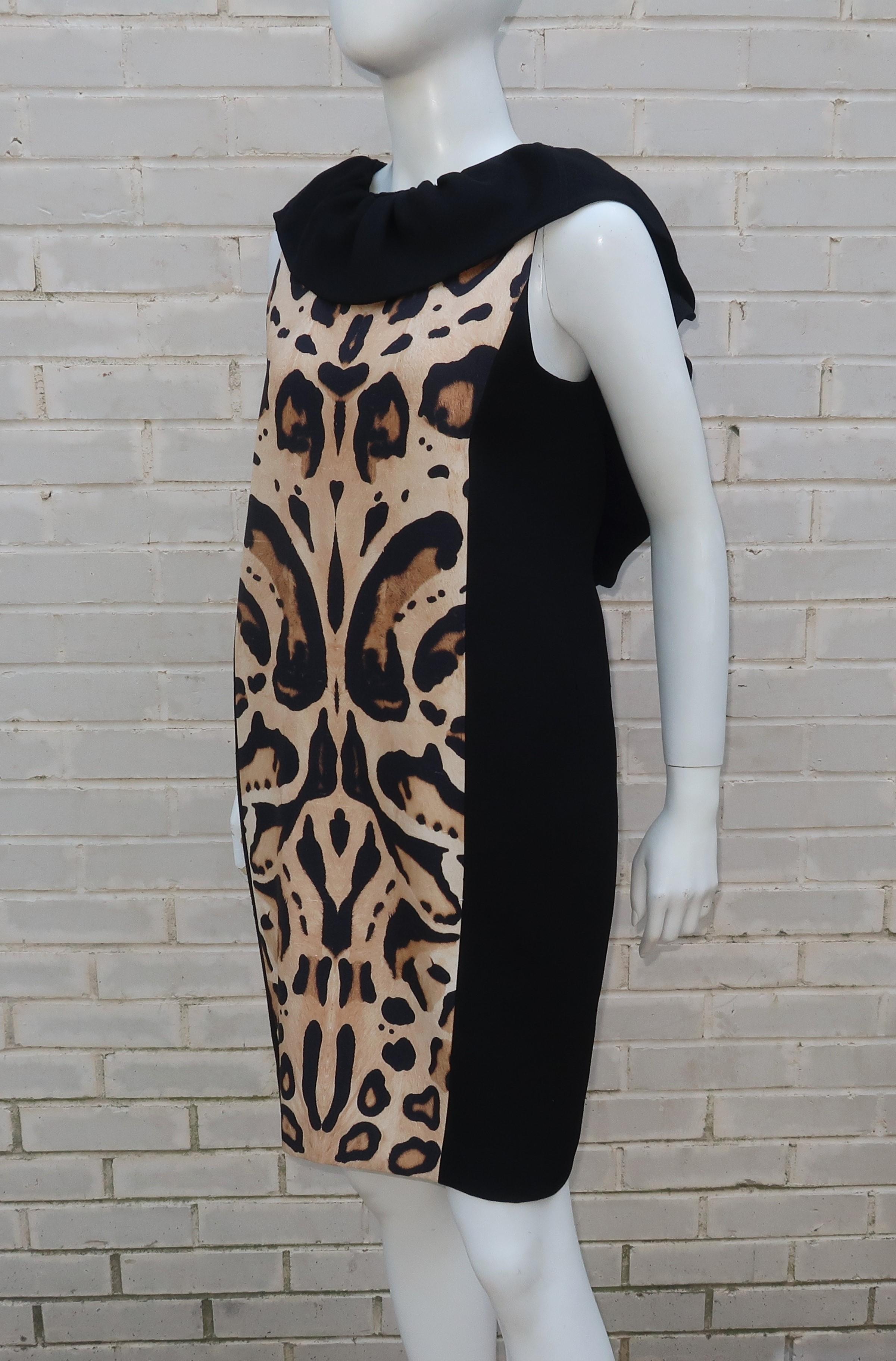 Women's Giambattista Valli Animal Print Silk Linen Dress With Ruffled Collar