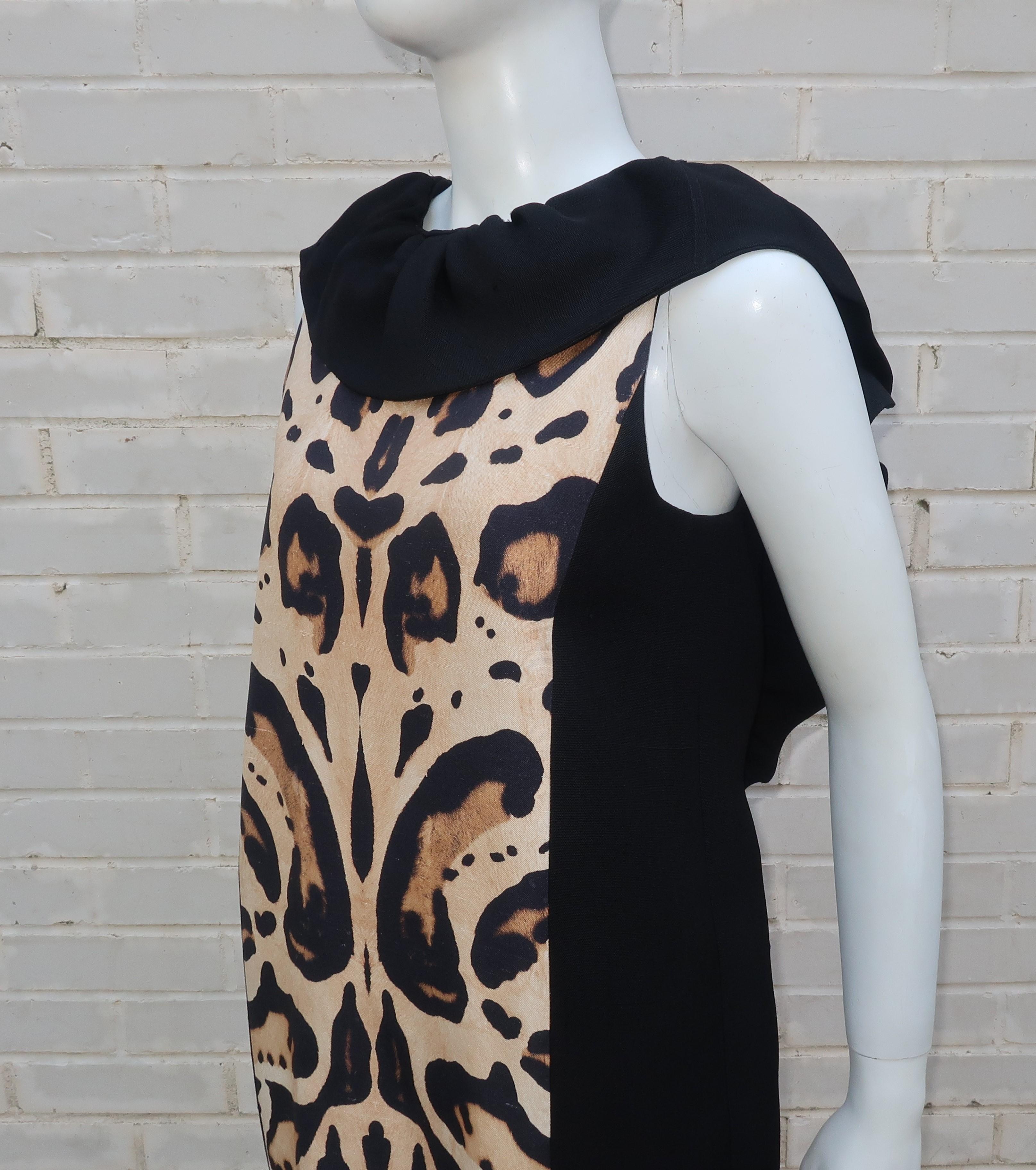 Giambattista Valli Animal Print Silk Linen Dress With Ruffled Collar 1