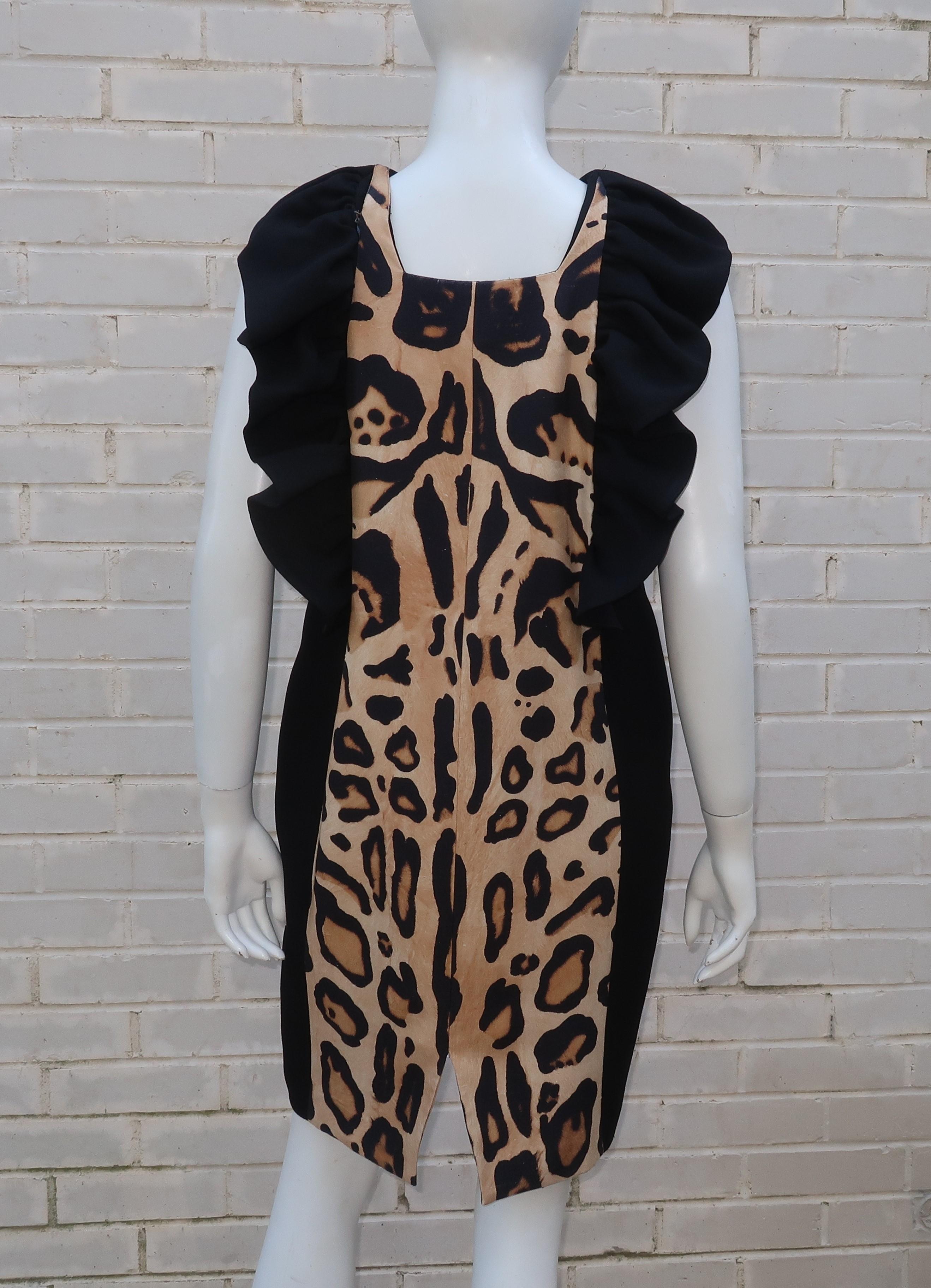 Giambattista Valli Animal Print Silk Linen Dress With Ruffled Collar 2