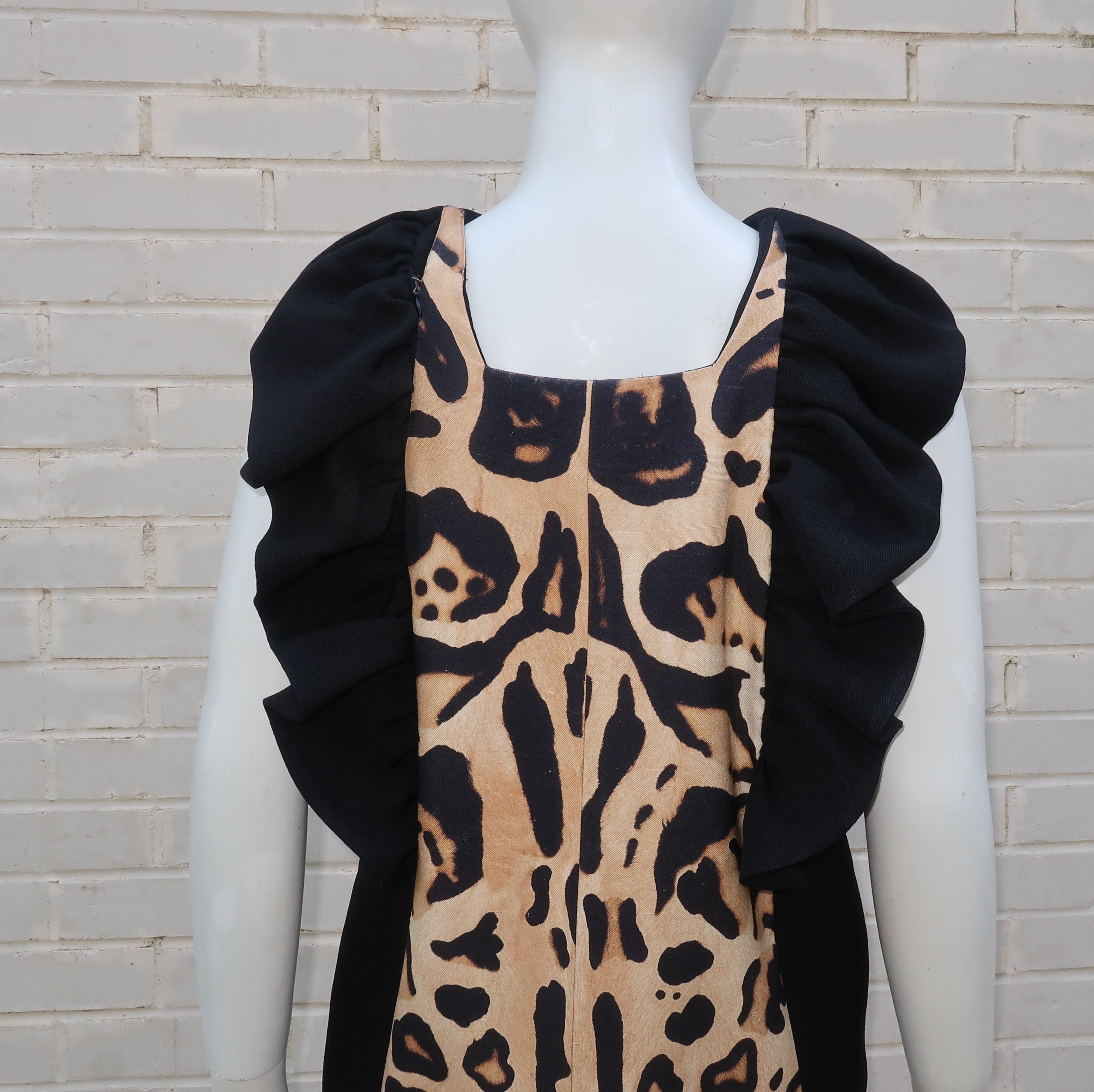 Giambattista Valli Animal Print Silk Linen Dress With Ruffled Collar 3