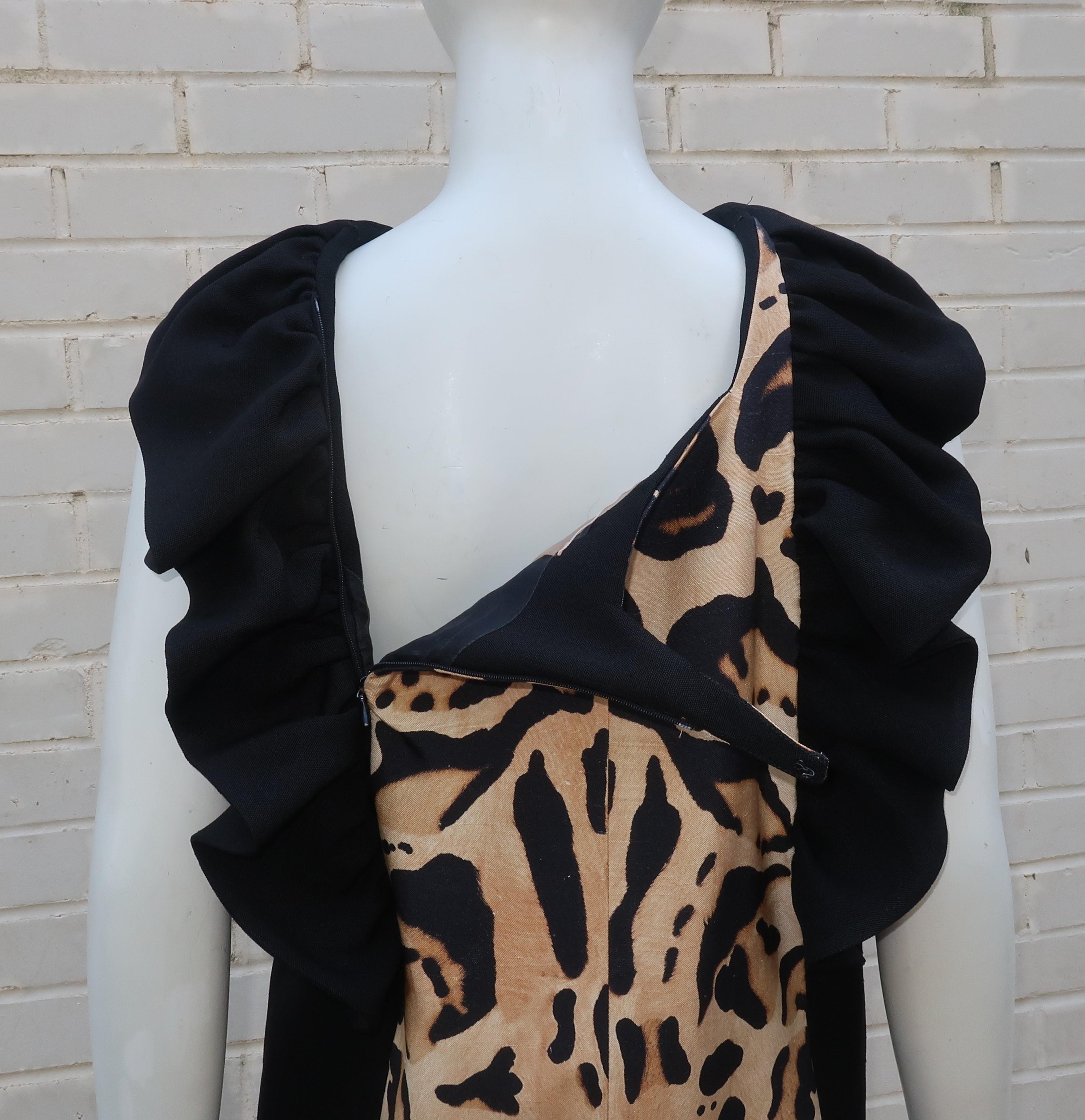 Giambattista Valli Animal Print Silk Linen Dress With Ruffled Collar 4