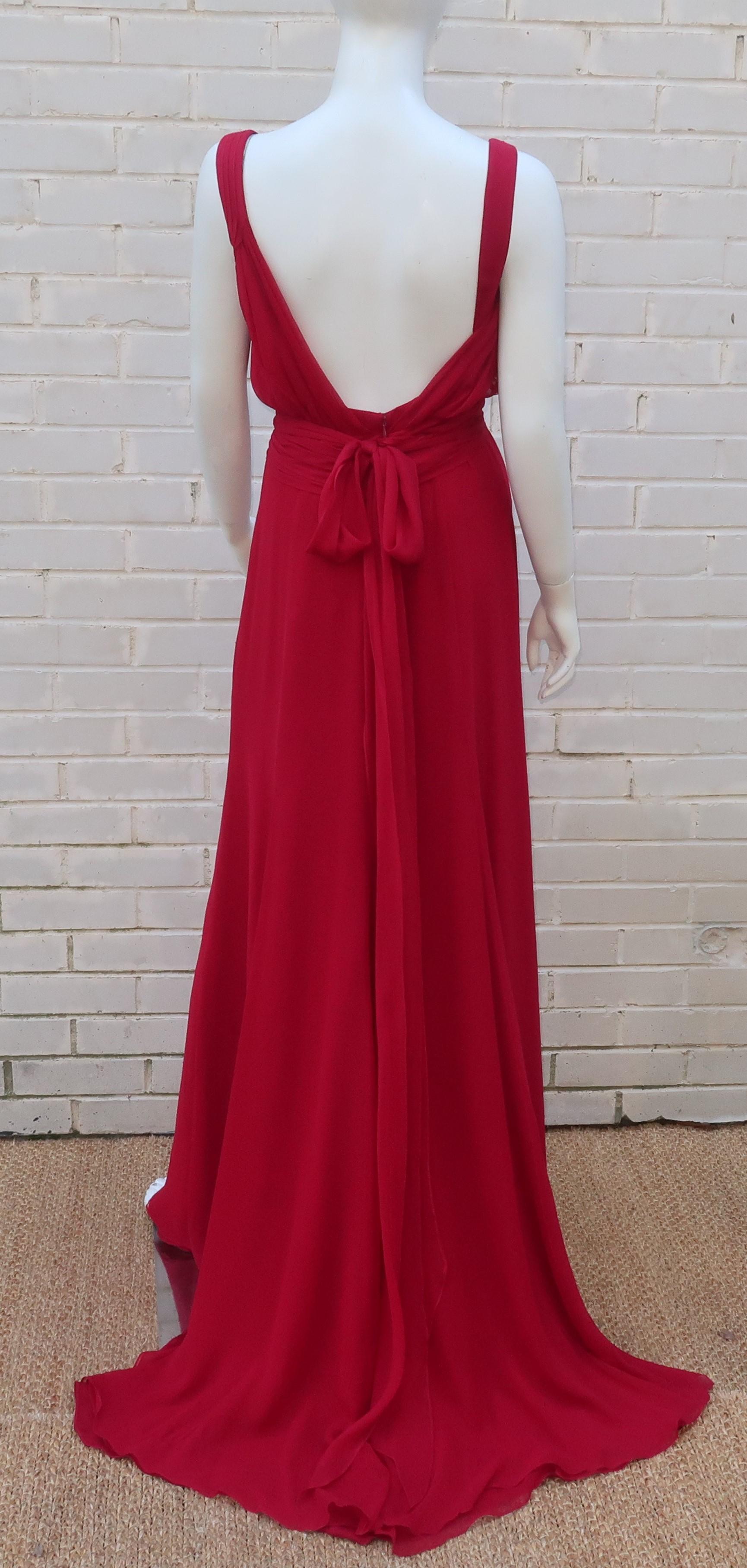 Monique Lhuillier Red Silk Draped Goddess Dress 3