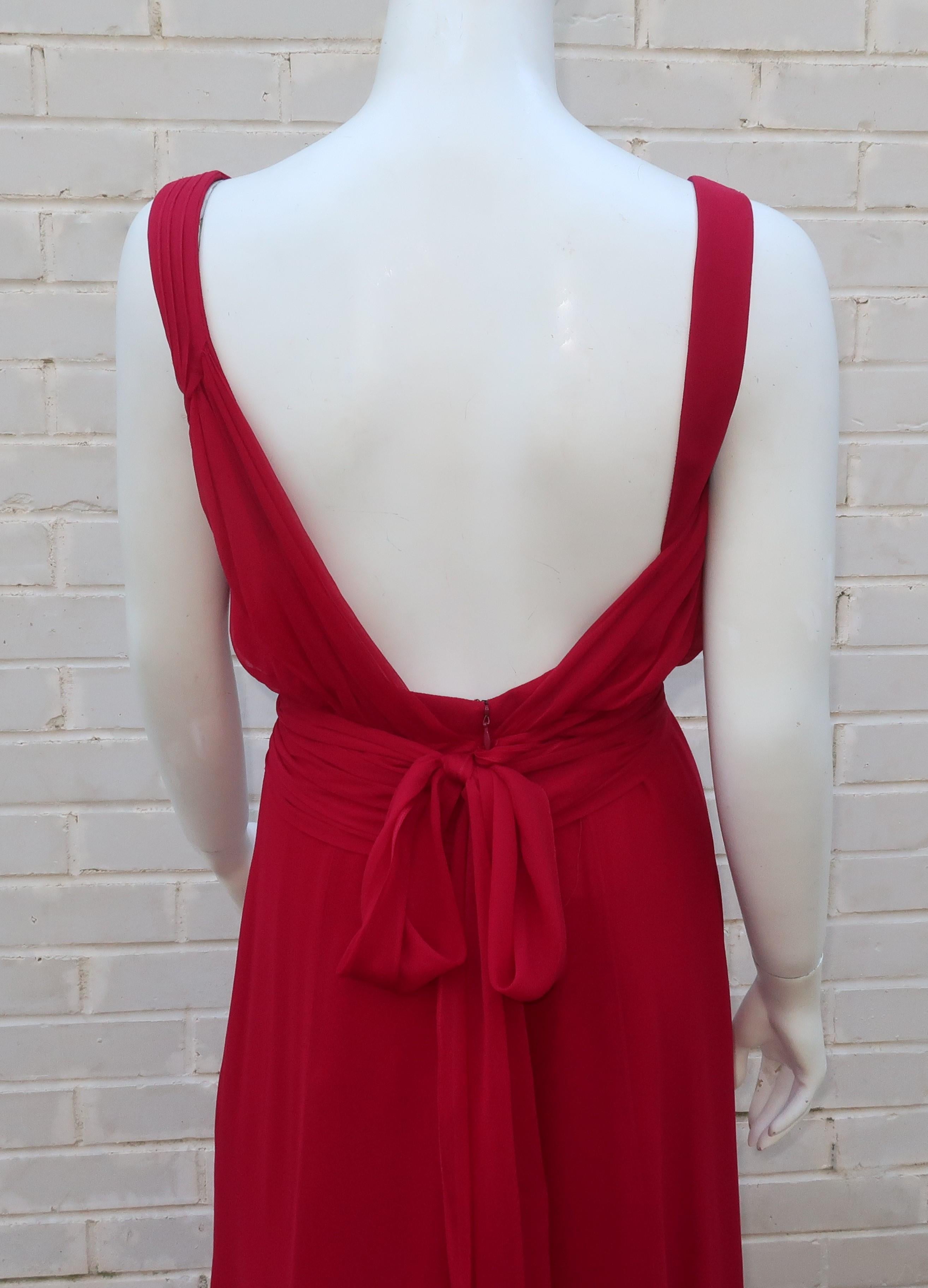 Monique Lhuillier Red Silk Draped Goddess Dress 4