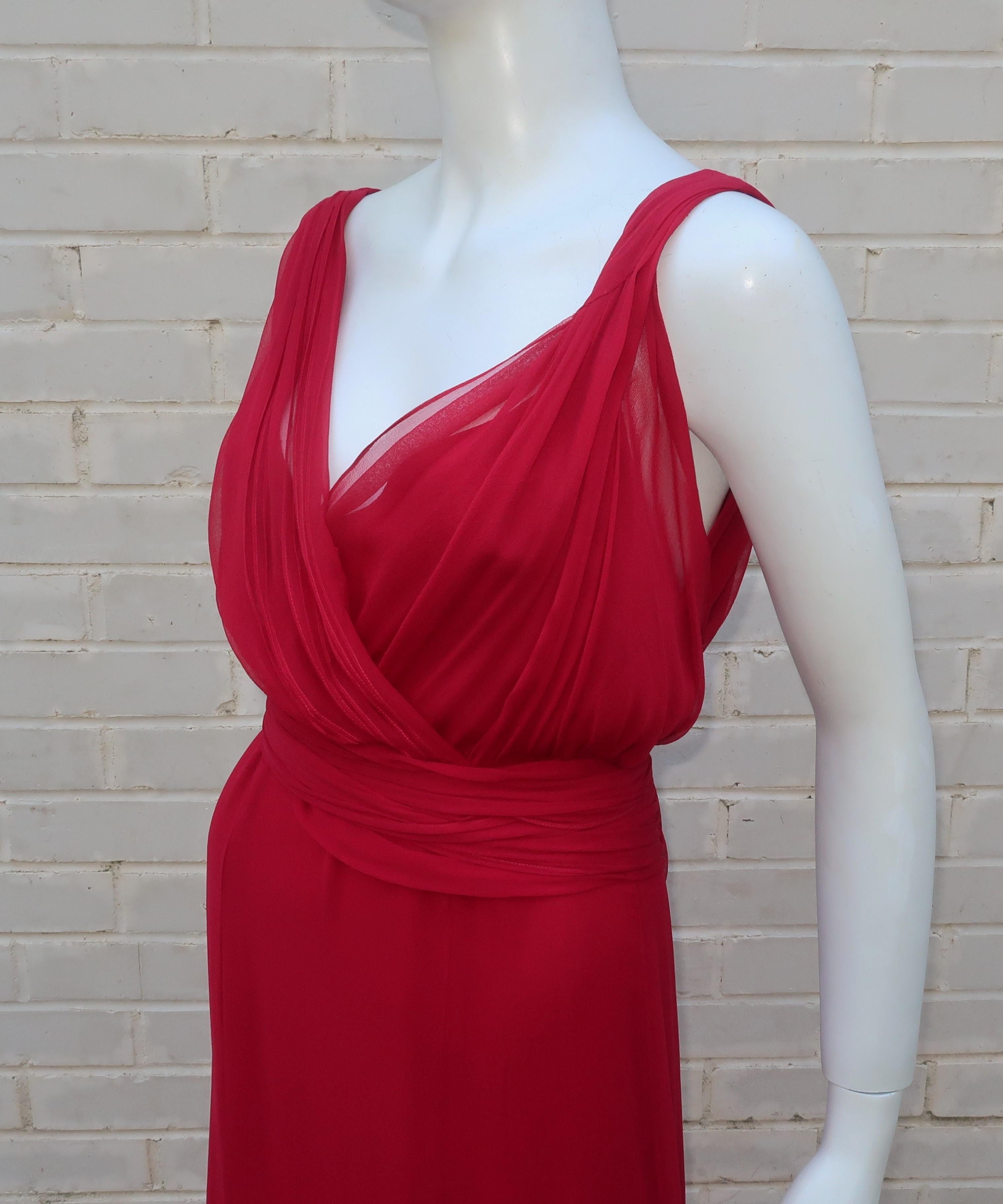 Women's Monique Lhuillier Red Silk Draped Goddess Dress