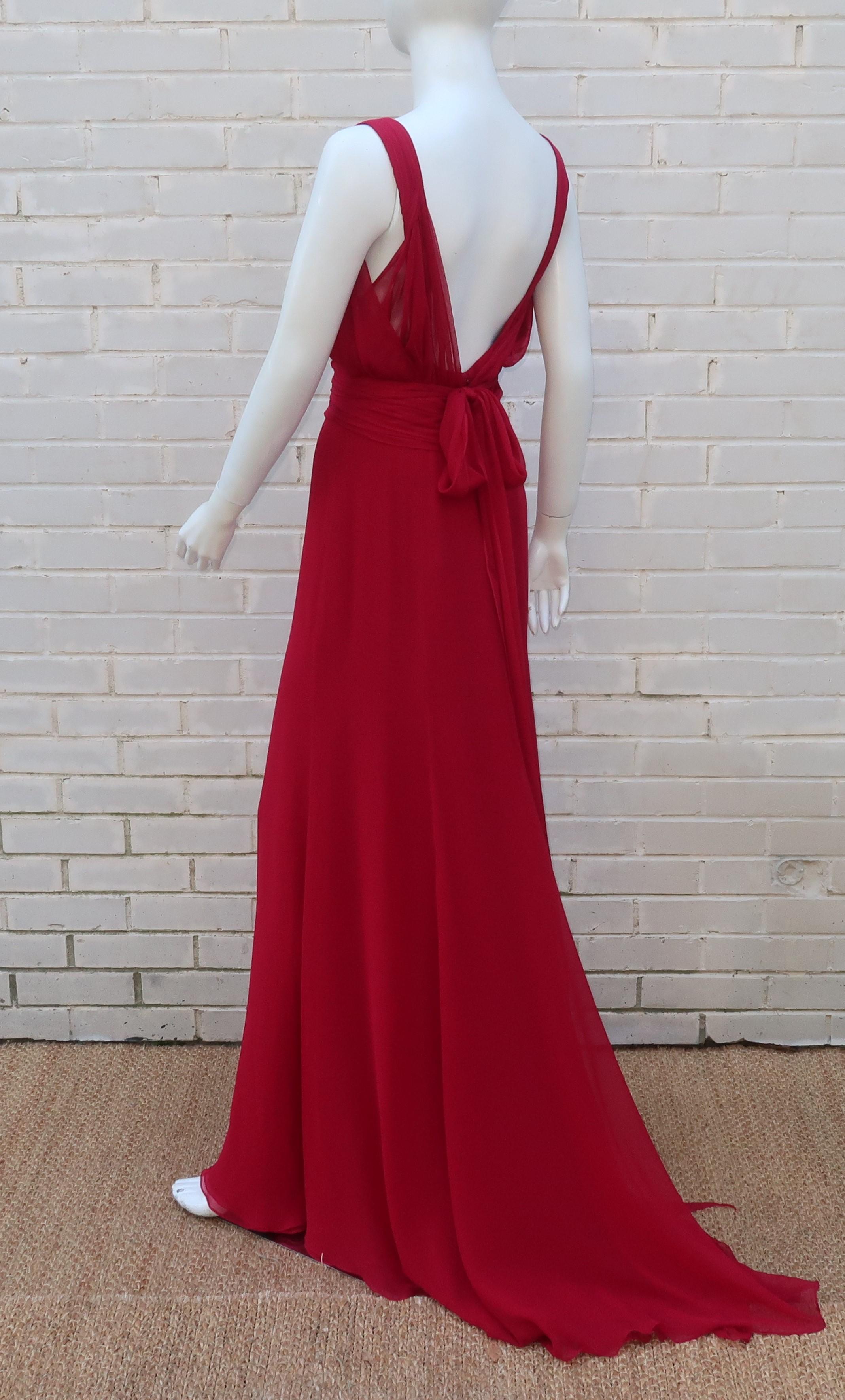 Monique Lhuillier Red Silk Draped Goddess Dress 1