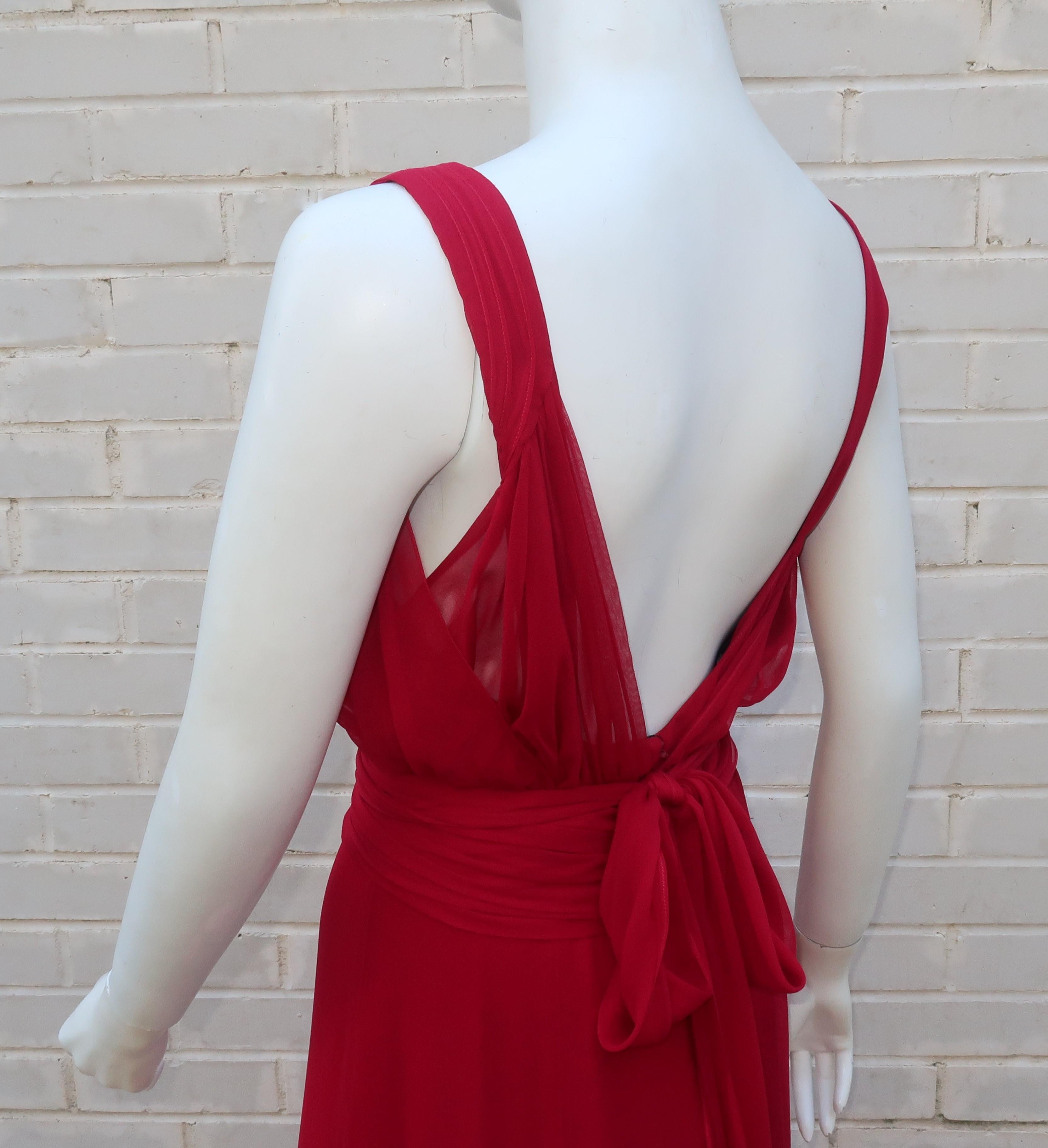 Monique Lhuillier Red Silk Draped Goddess Dress 2