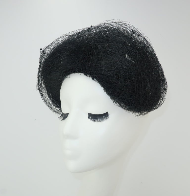 C.1950 Black Net Swiss Dot Fascinator Hat at 1stDibs | black net hat