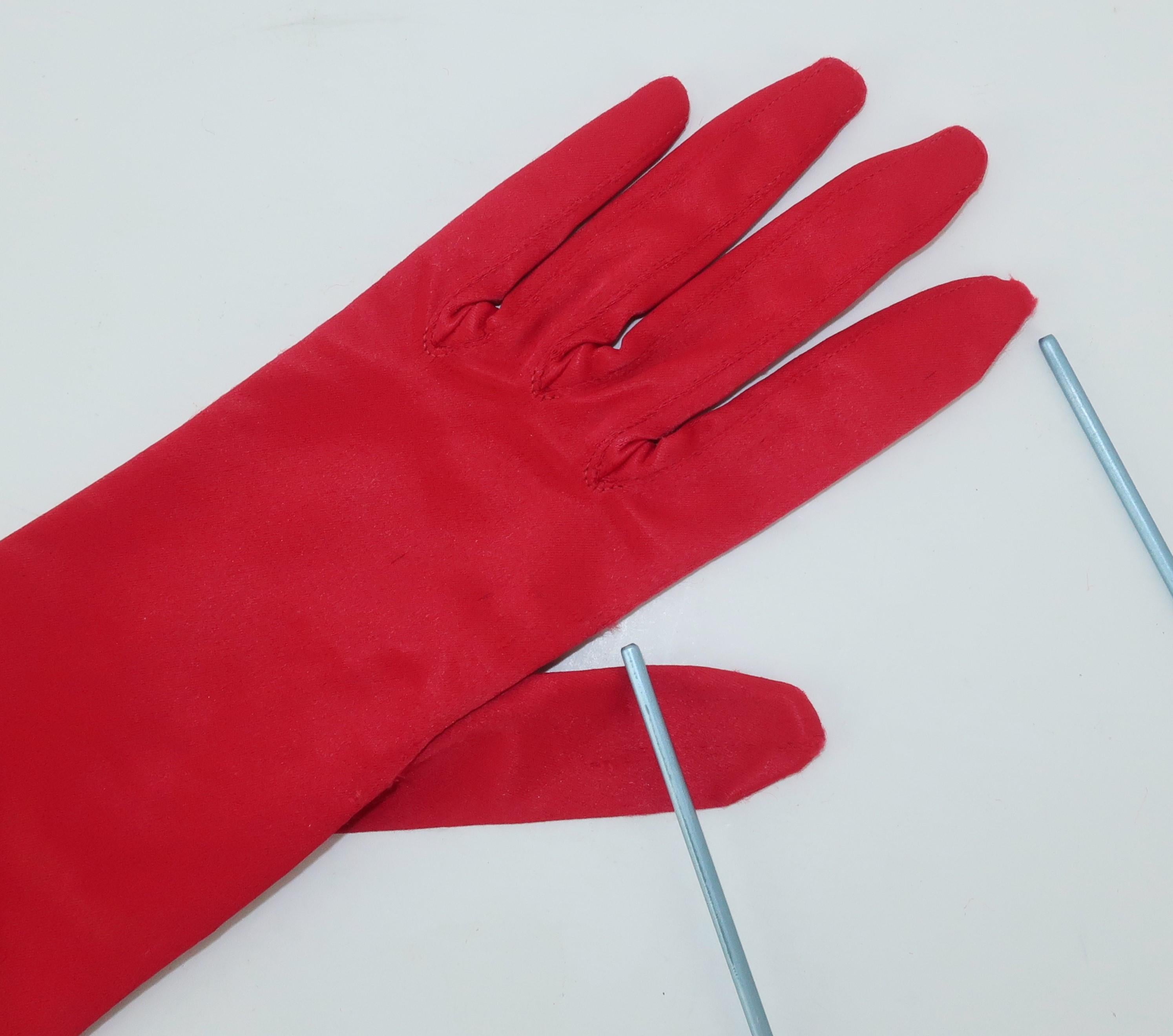 Women's 1950’s Lipstick Red Satin Evening Opera Gloves