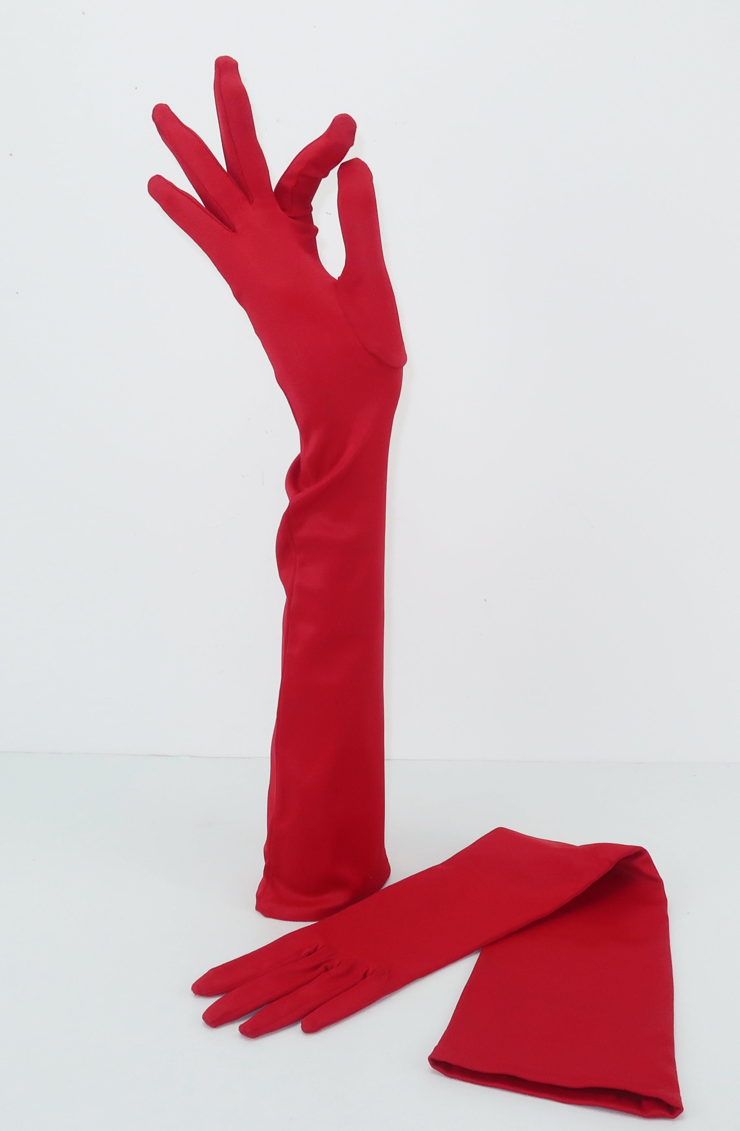 1950’s Lipstick Red Satin Evening Opera Gloves 2
