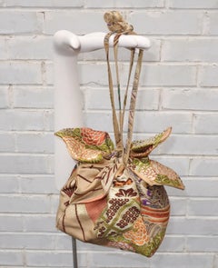1950's Drawstring Silk Handbag From Japanese Obi Cloth
