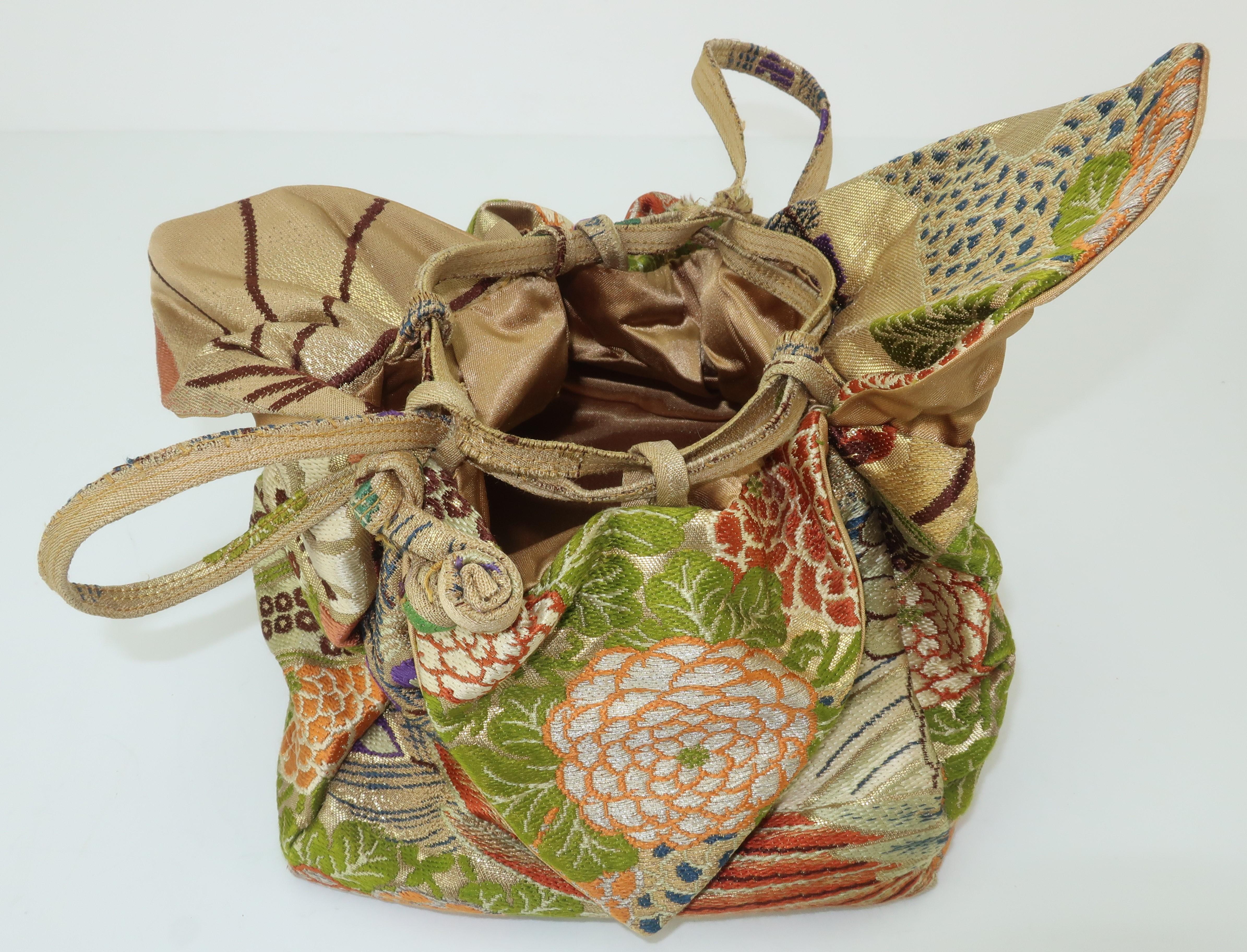 Women's 1950's Drawstring Silk Handbag From Japanese Obi Cloth