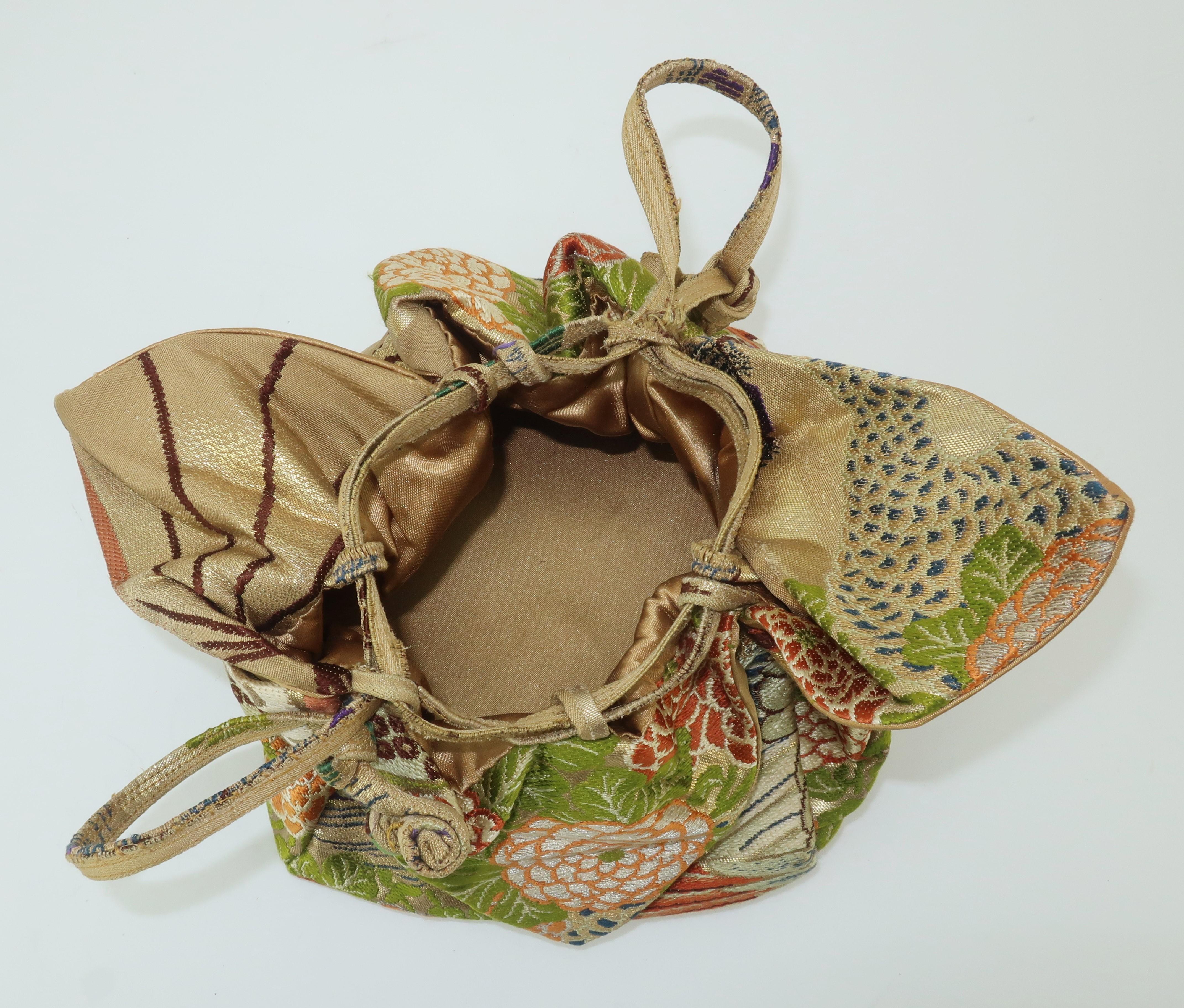 1950's Drawstring Silk Handbag From Japanese Obi Cloth 1