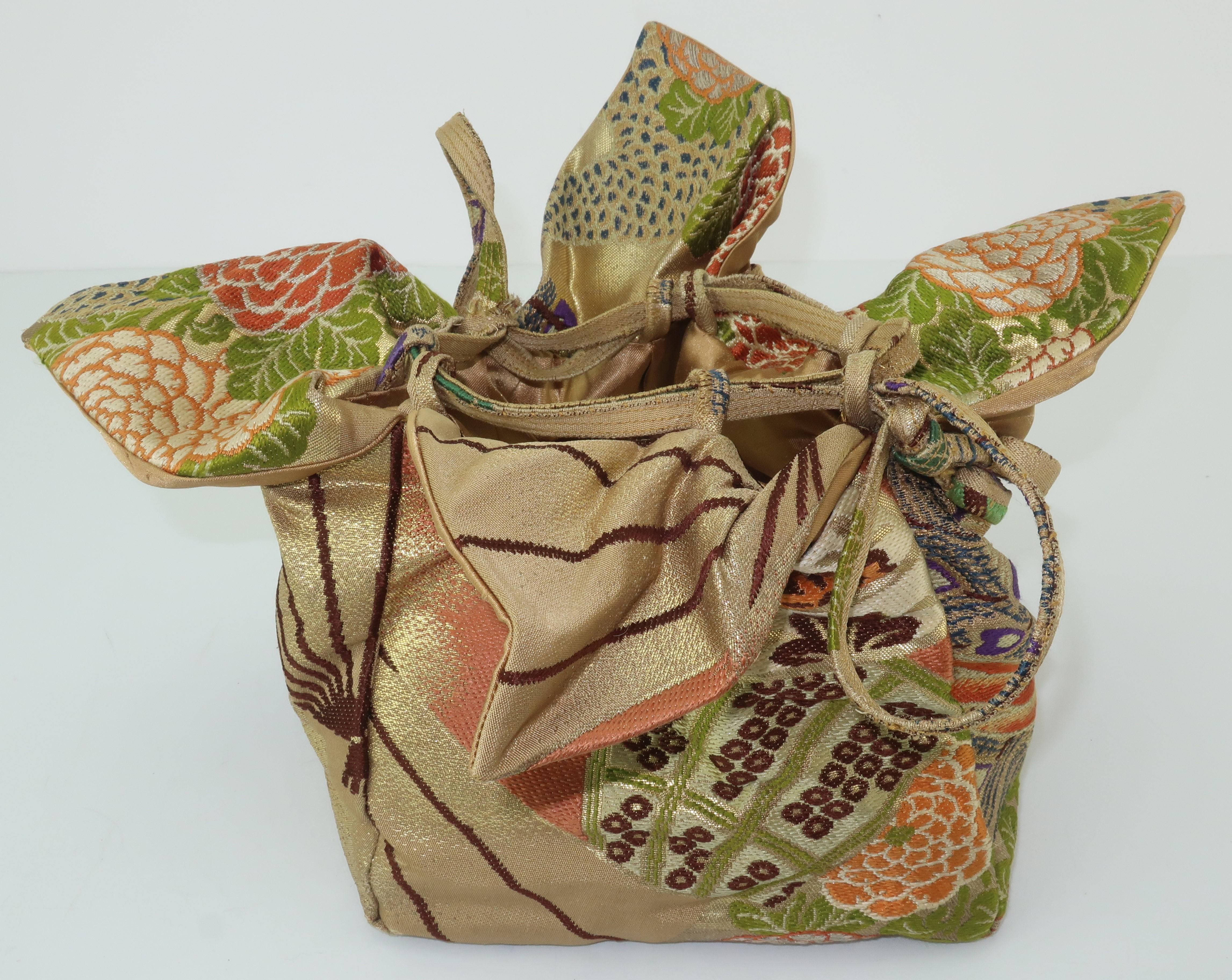 1950's Drawstring Silk Handbag From Japanese Obi Cloth In Good Condition In Atlanta, GA