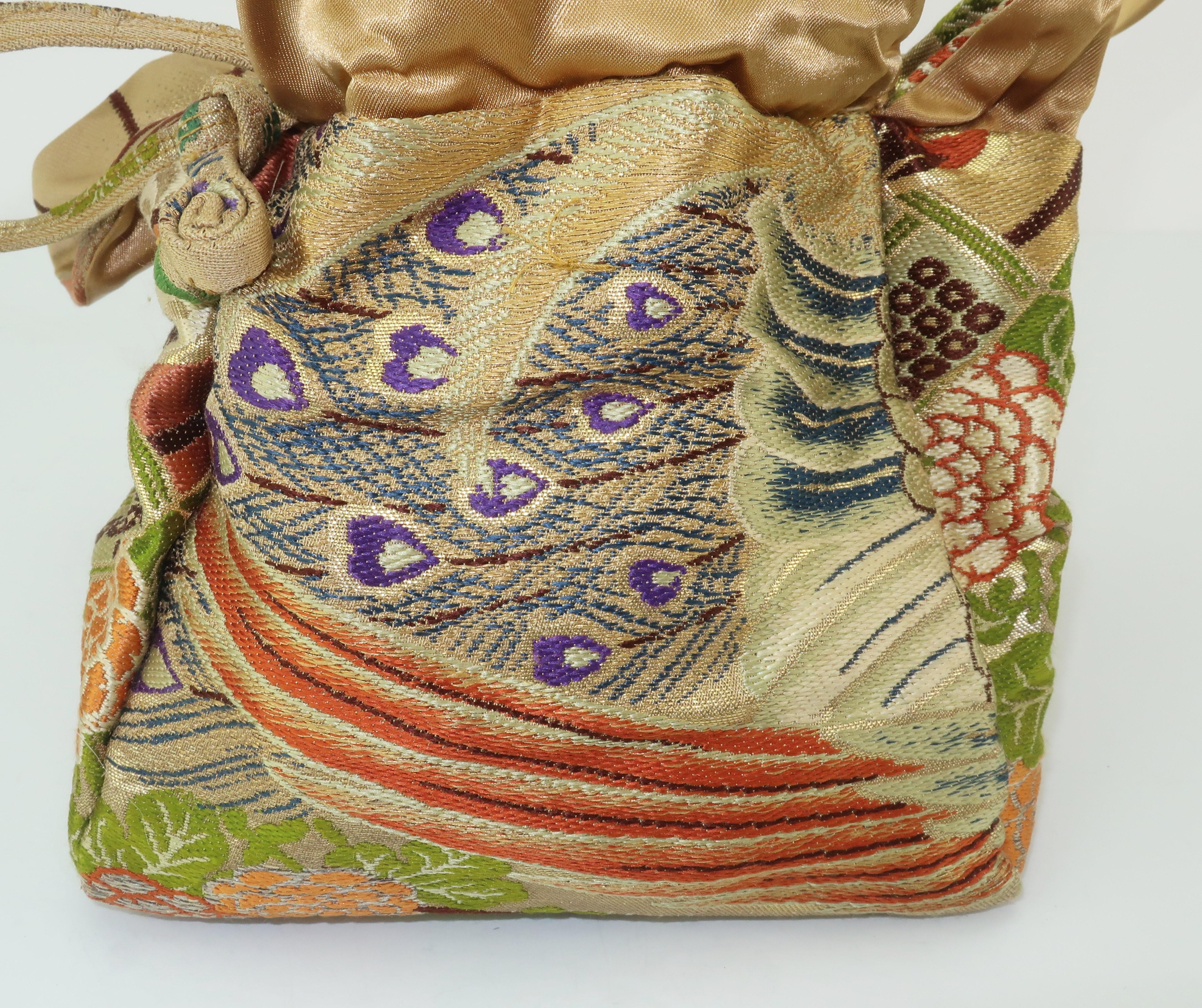 1950's Drawstring Silk Handbag From Japanese Obi Cloth 2