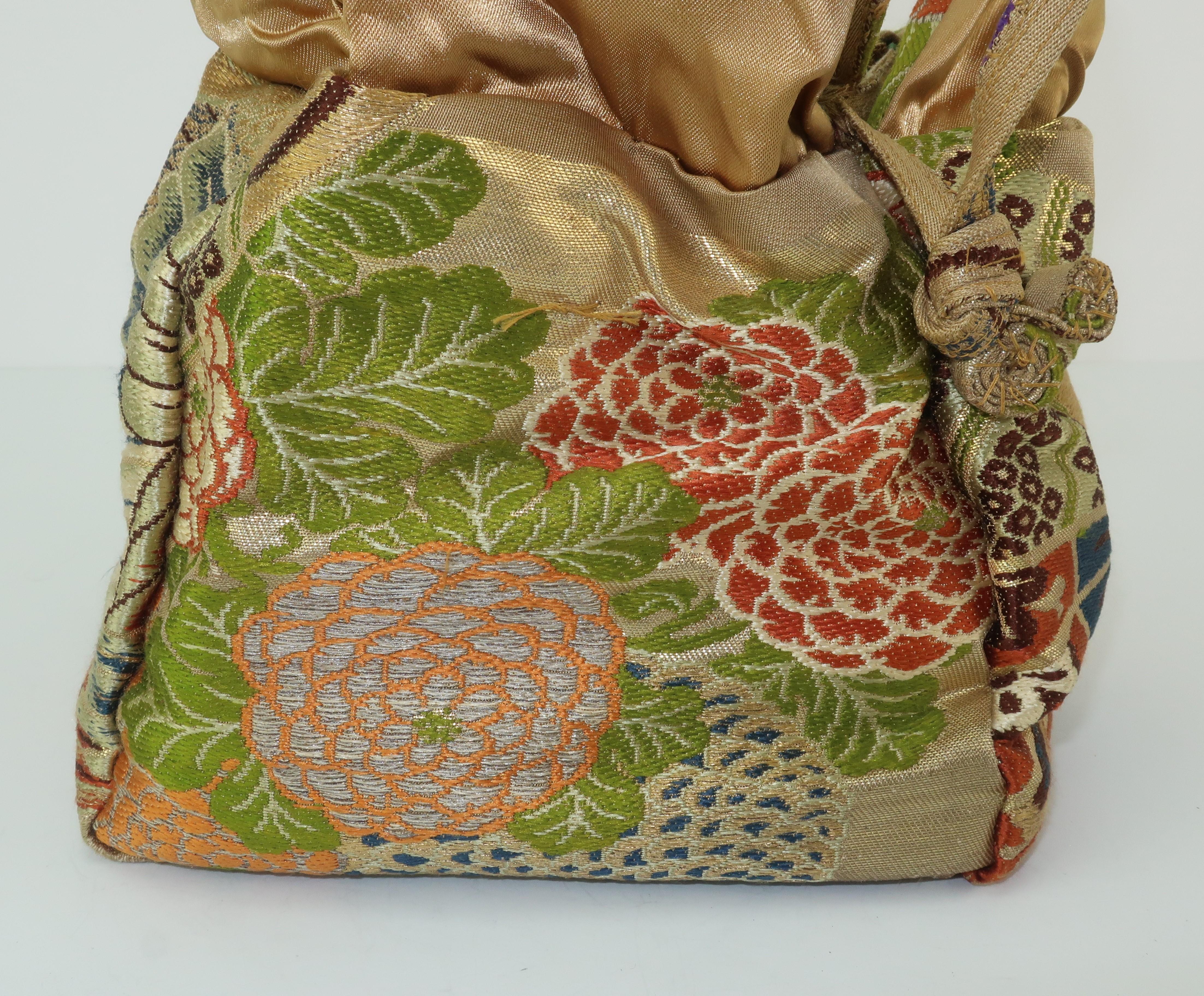 1950's Drawstring Silk Handbag From Japanese Obi Cloth 3