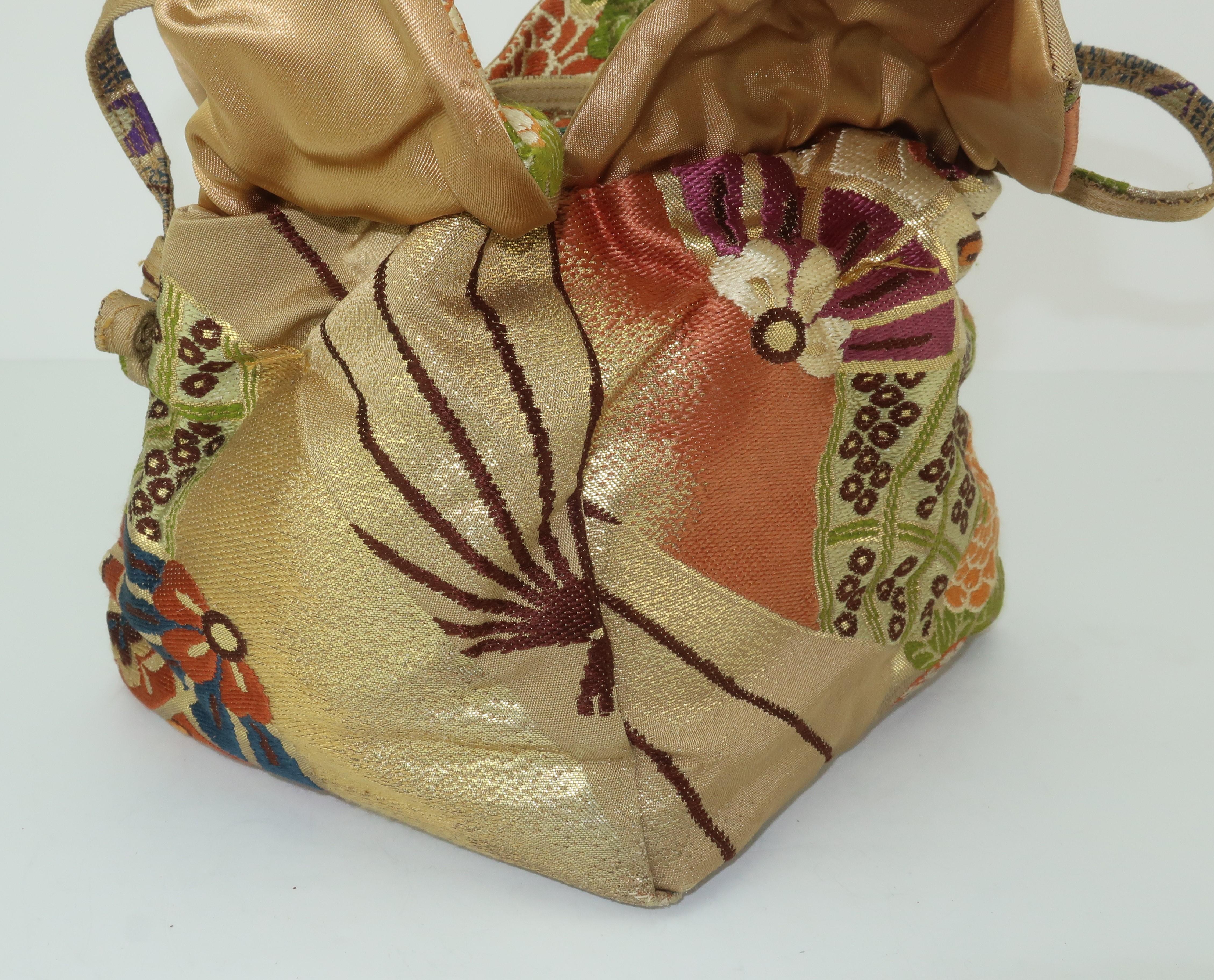 1950's Drawstring Silk Handbag From Japanese Obi Cloth 4