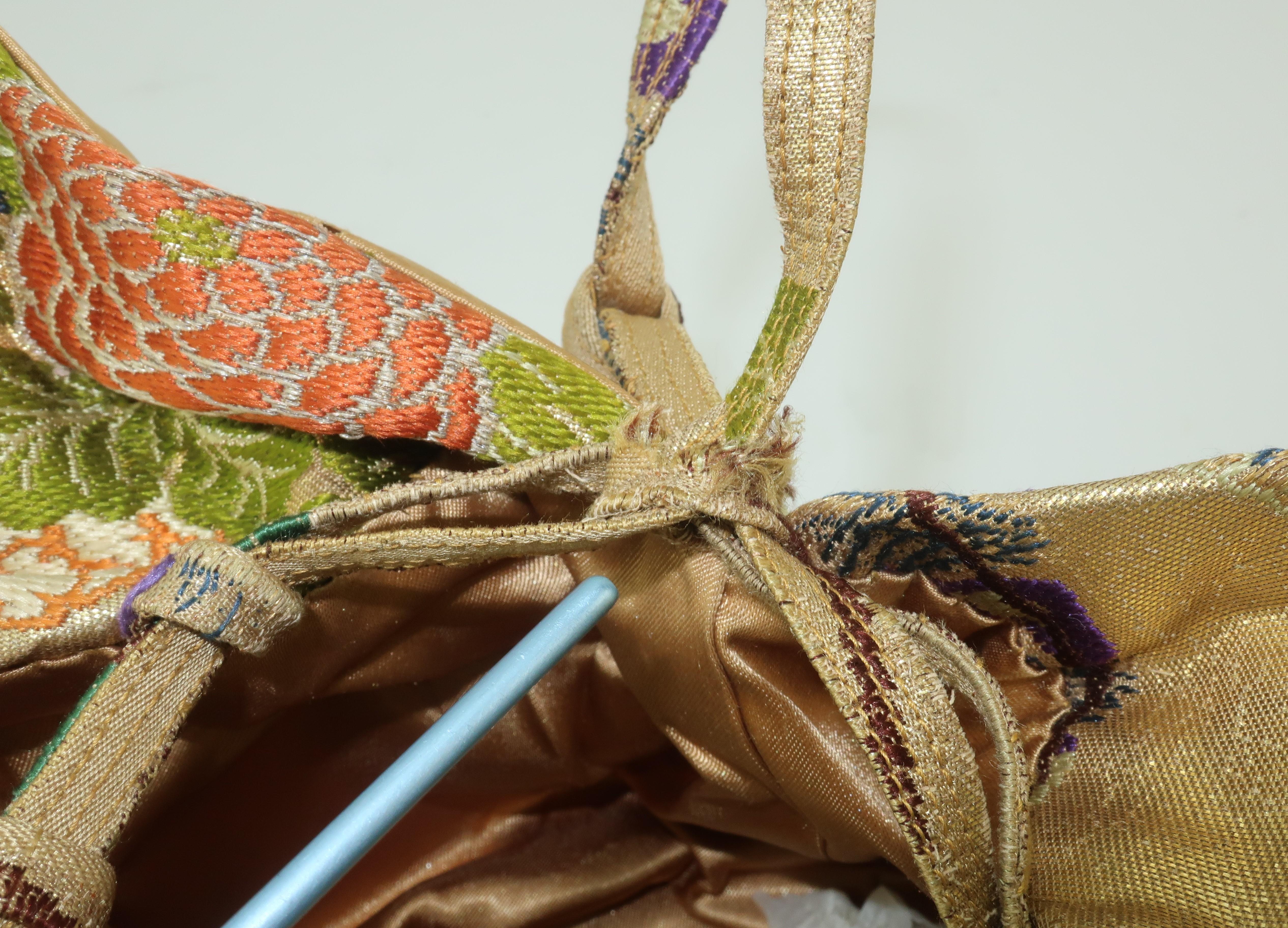 1950's Drawstring Silk Handbag From Japanese Obi Cloth 6