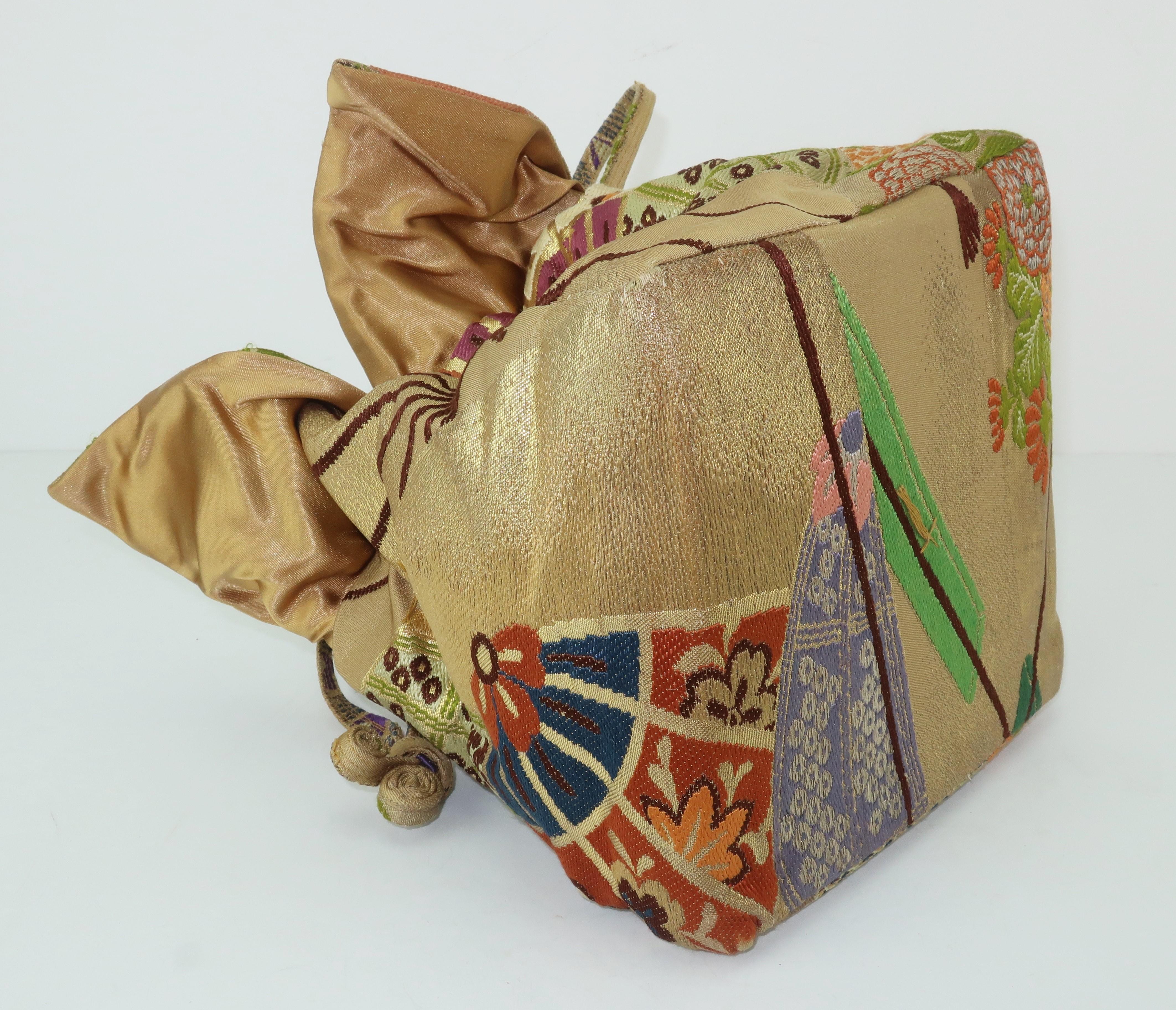 1950's Drawstring Silk Handbag From Japanese Obi Cloth 5